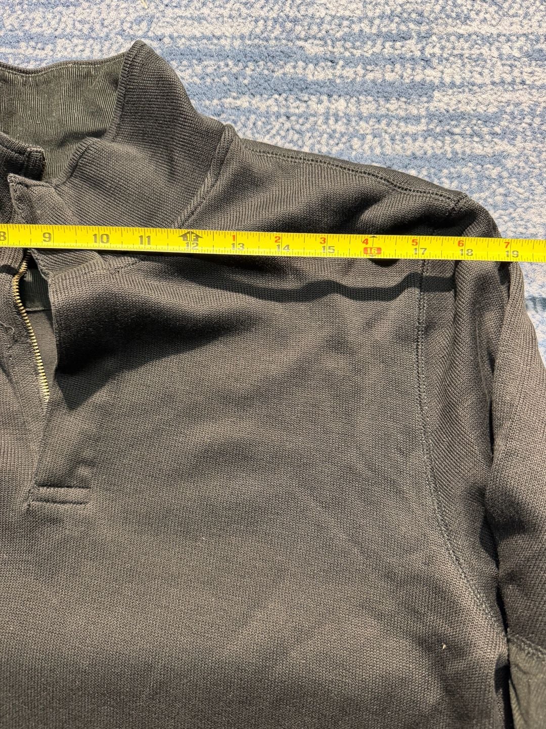 Banana Republic Quarter Zip Sweater Black Cotton Elbow Patches 14