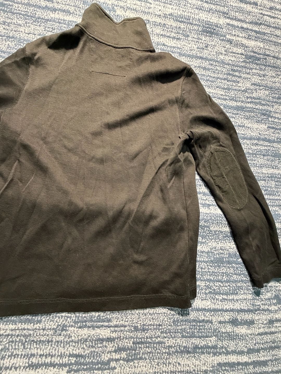 Banana Republic Quarter Zip Sweater Black Cotton Elbow Patches 16