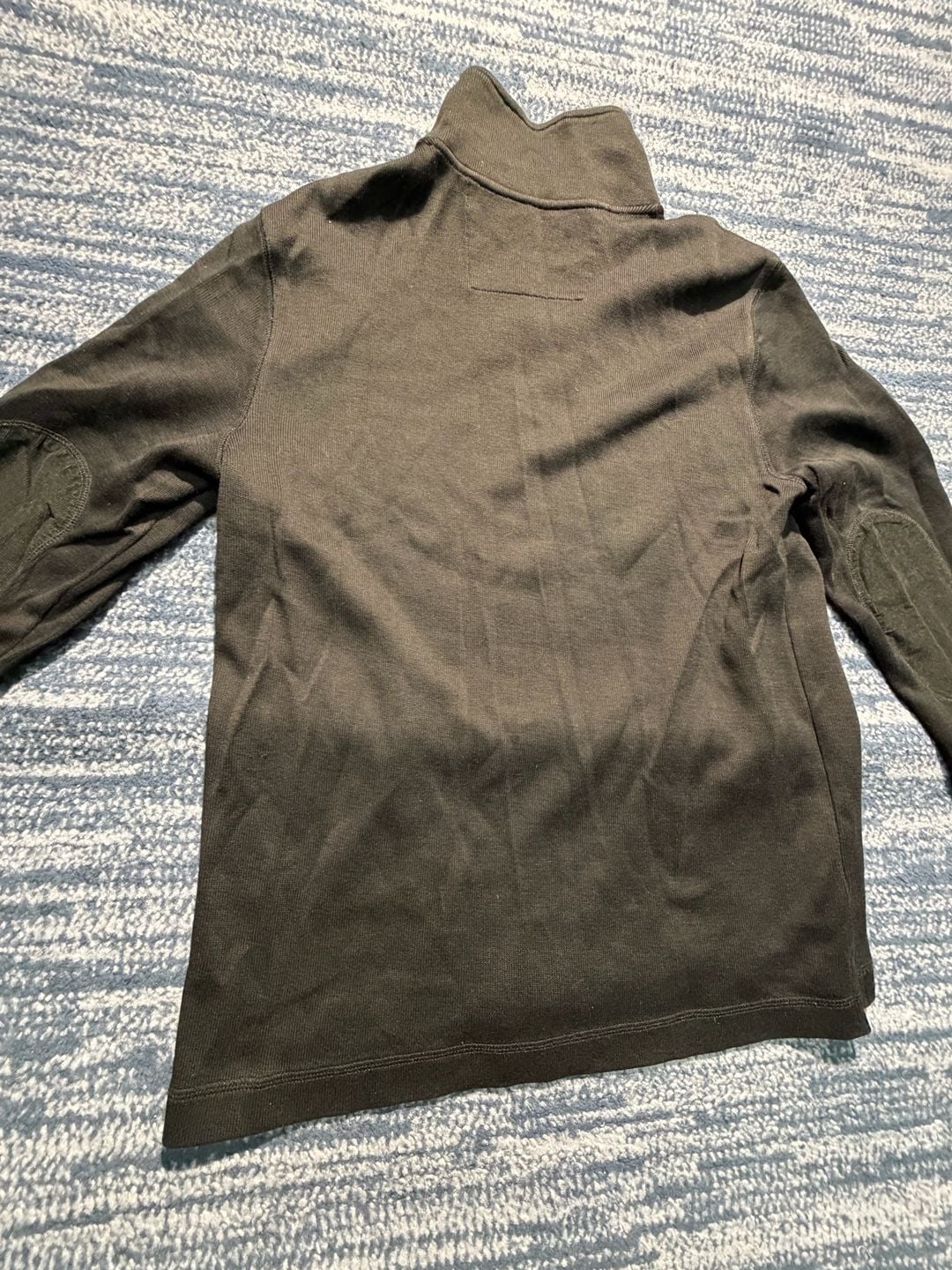 Banana Republic Quarter Zip Sweater Black Cotton Elbow Patches 17