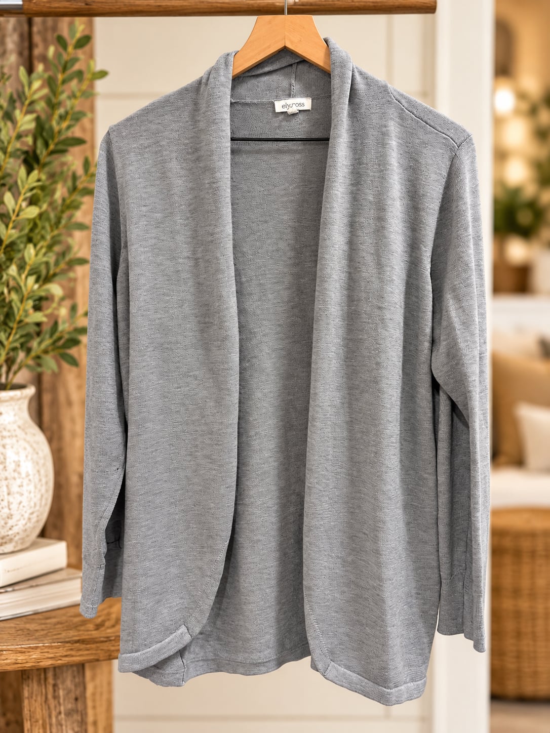Ella Moss Open Front Cardigan Gray Sz L 2