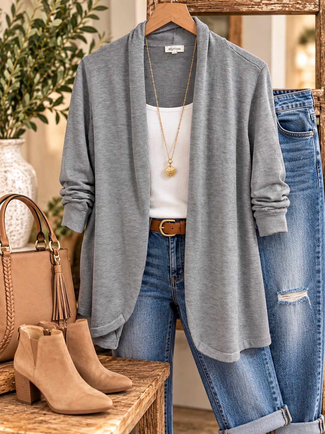 Ella Moss Open Front Cardigan Gray Sz L 3