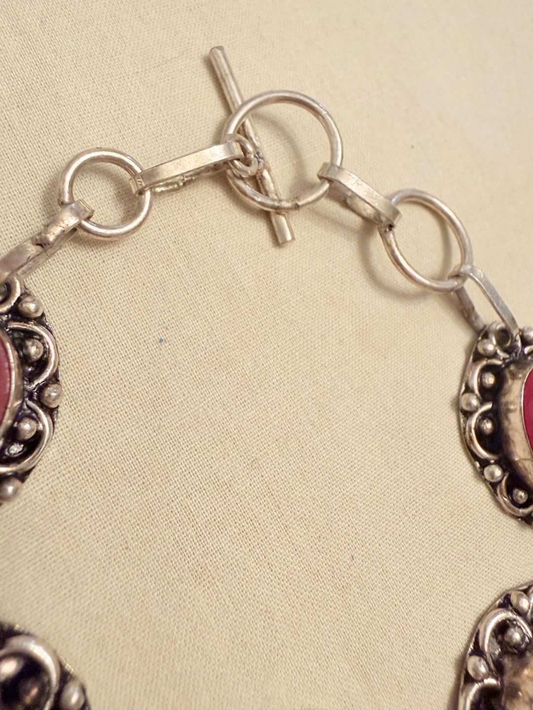 Sterling Silver 925 Pink Stone Faceted Toggle Link Bracelet 4