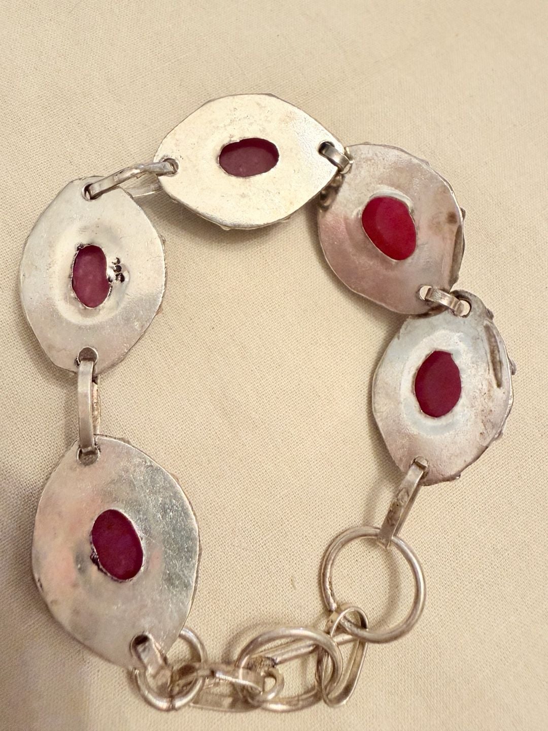 Sterling Silver 925 Pink Stone Faceted Toggle Link Bracelet 5