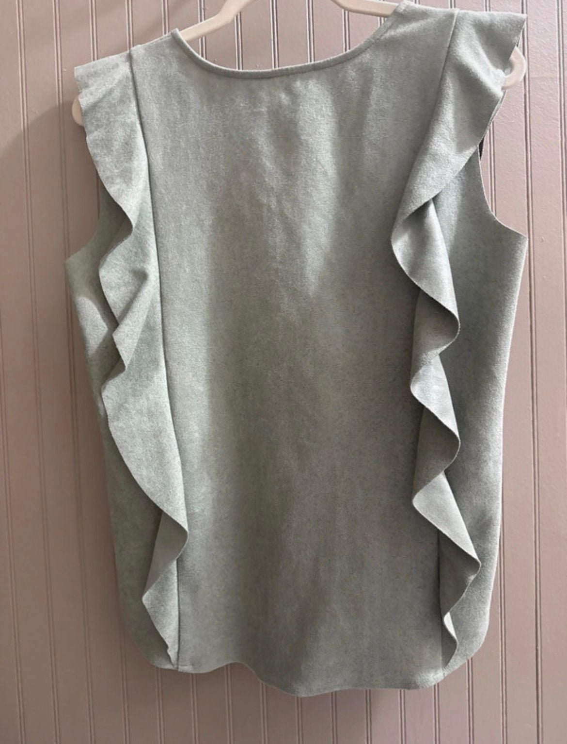 Fifteen Twenty Ruffle Suede Top Size M Sage Green Sleeveless Blouse 4