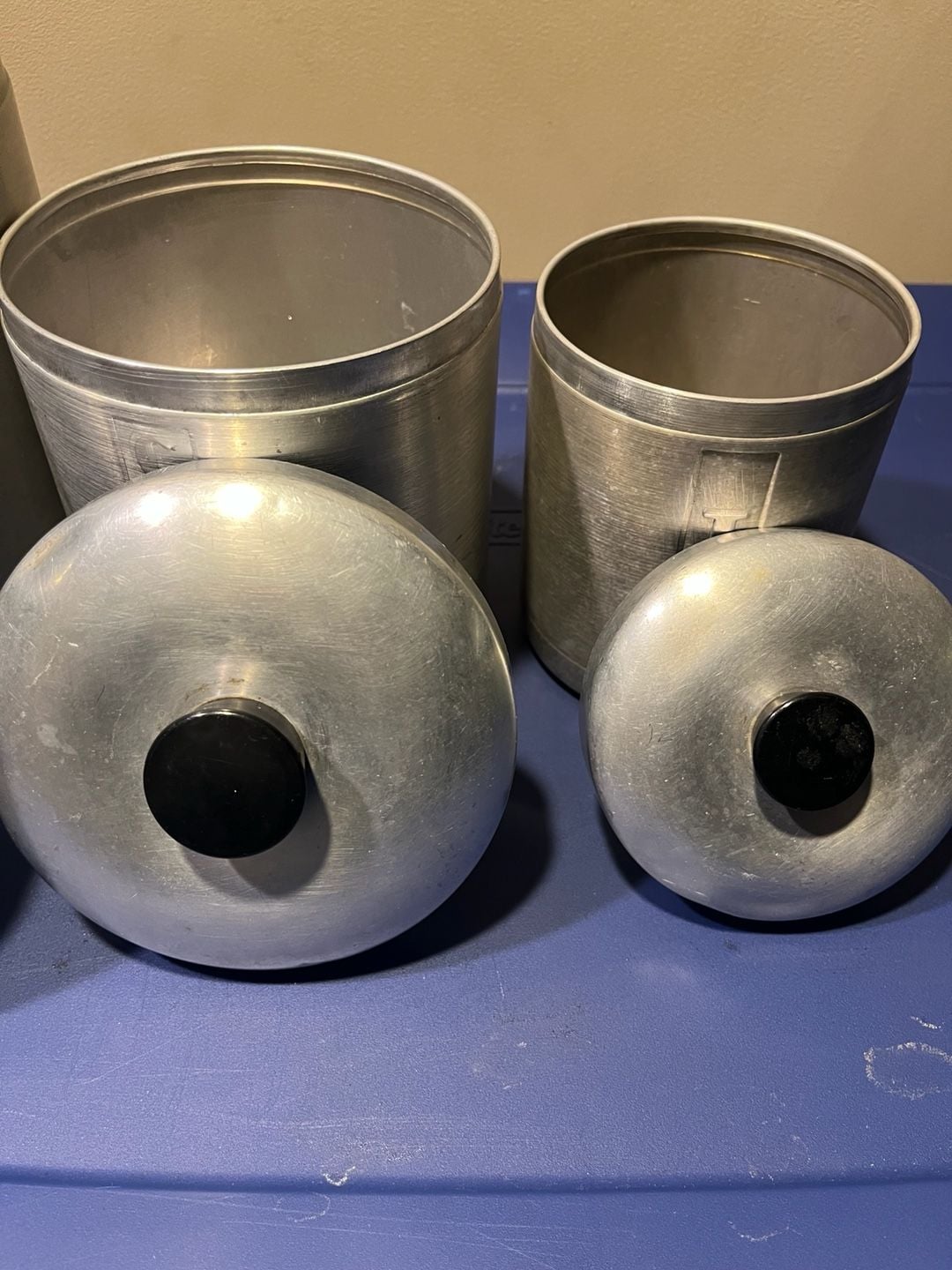 Vintage Spun Aluminum Canister Set Flour Coffee Tea 10