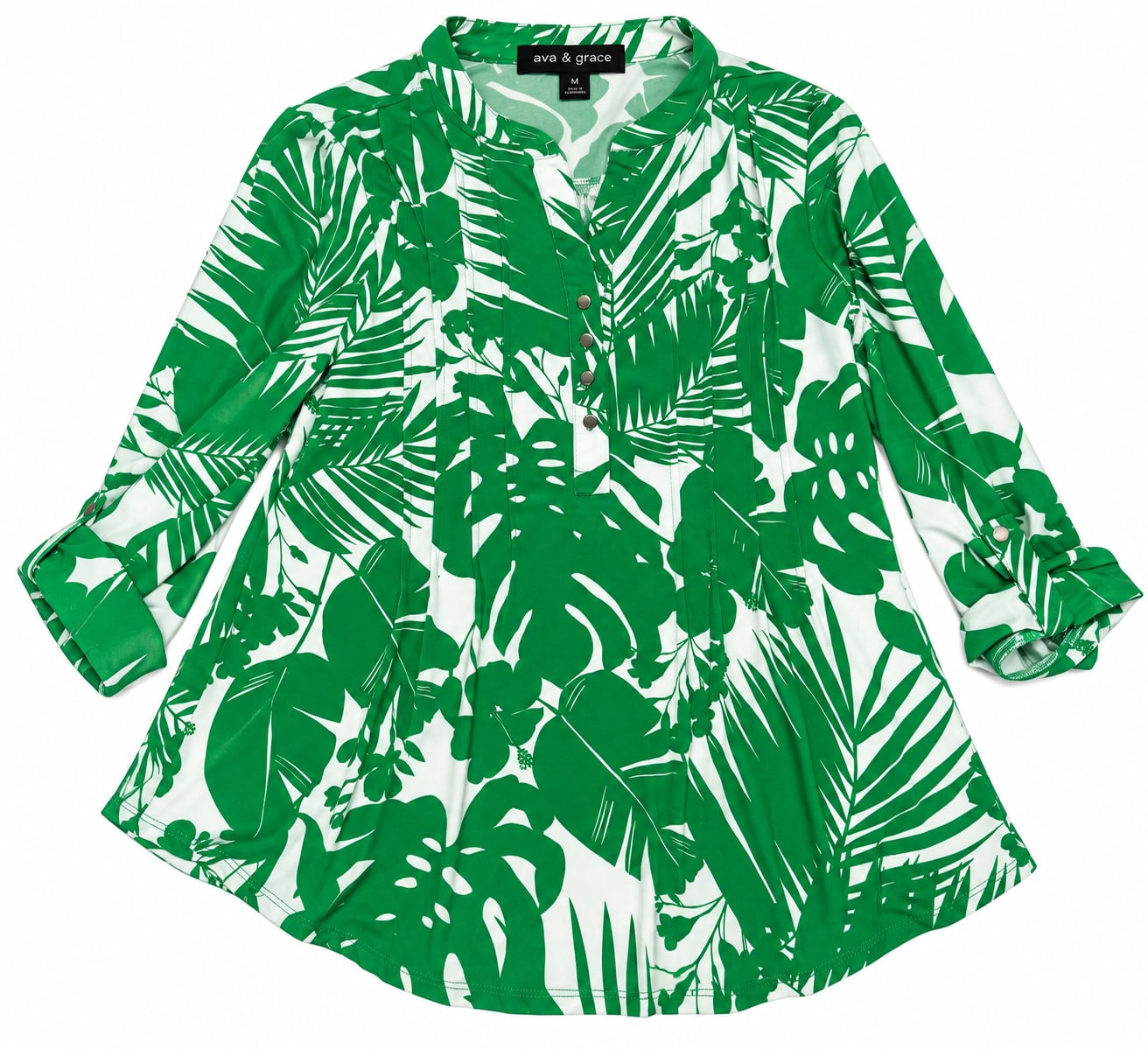 Ava & Grace Green Leaf Print Blouse Size M 2
