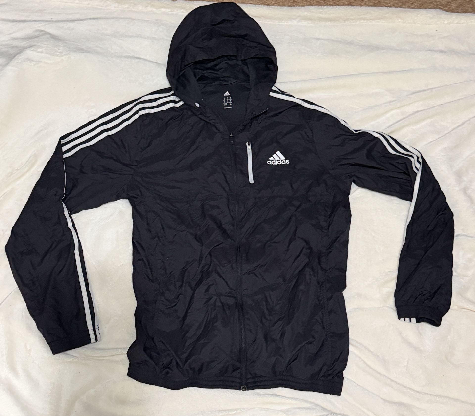 Adidas Full Zip Hooded Windbreaker Jacket Size LT Black 2