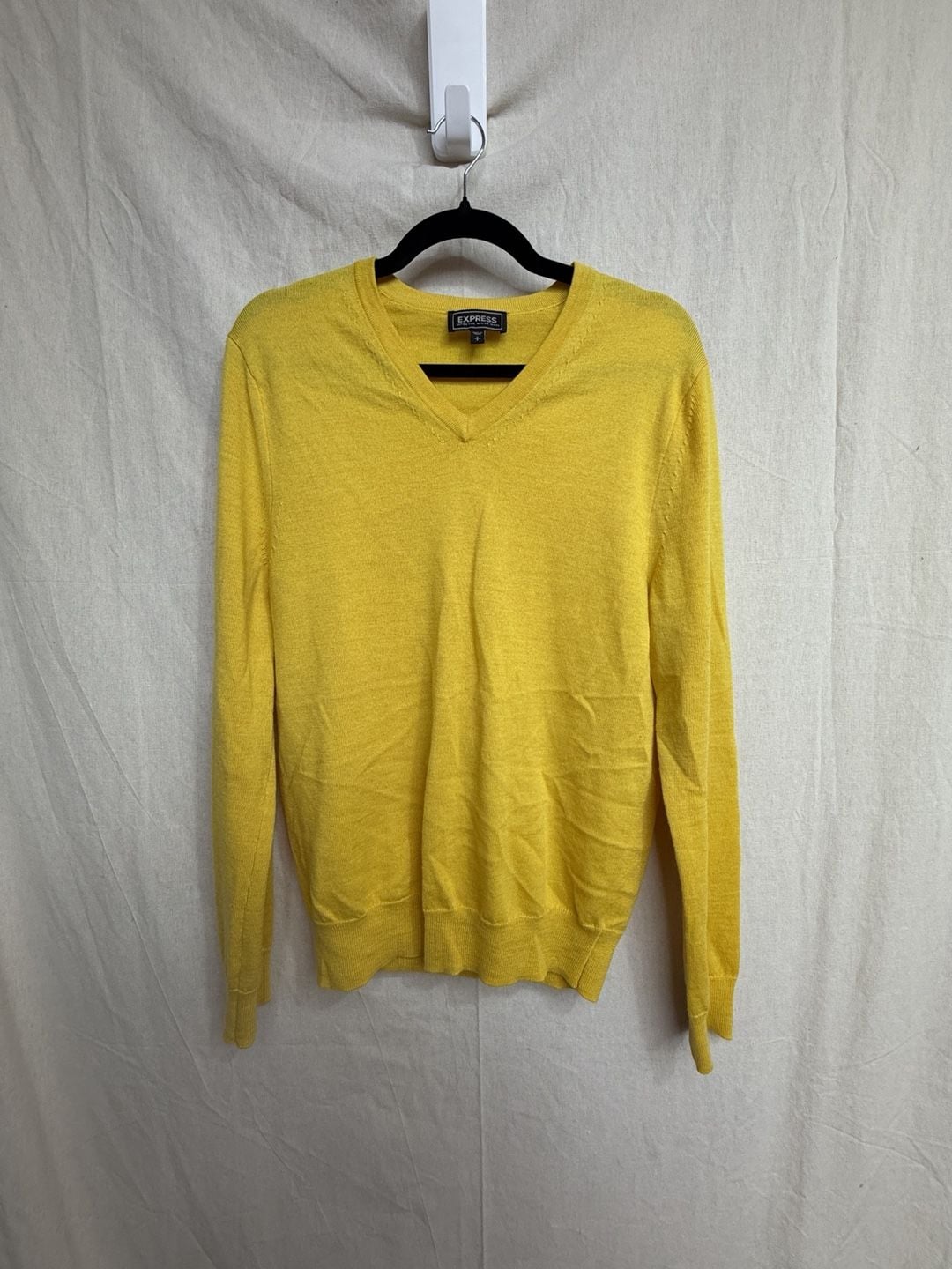 Express Extra Fine Merino Wool V-Neck Sweater Size S Yellow 2