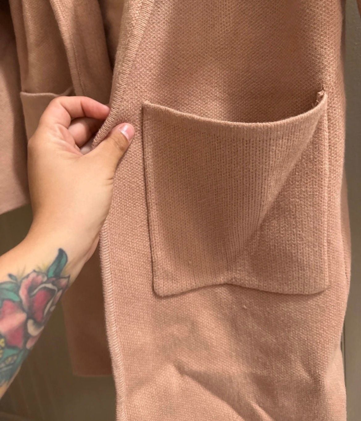 Anrabess Hooded Cardigan Size M Pink Open Front Pocket Sweater 4