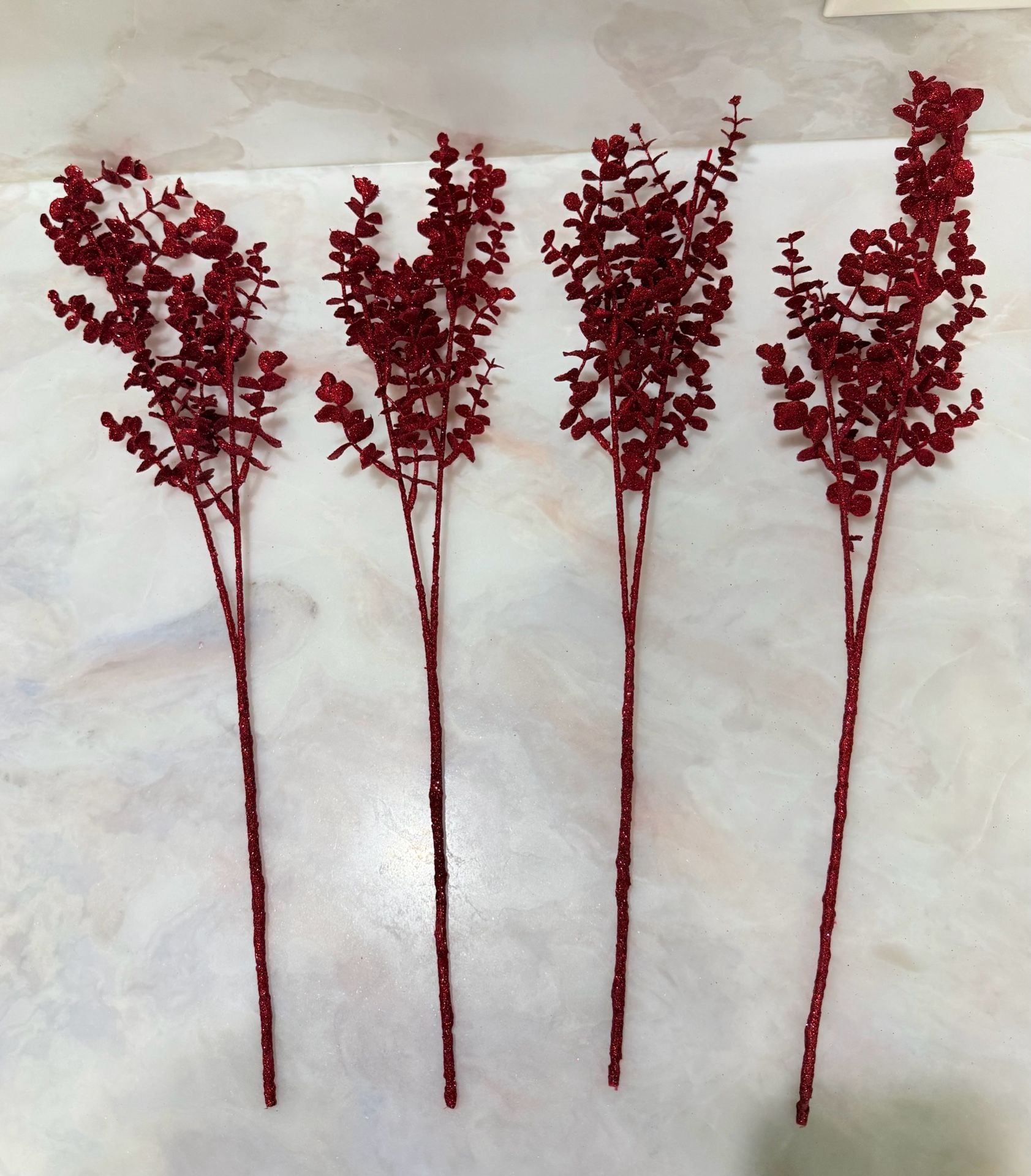 Red Glitter Floral Stem 4 Set 1