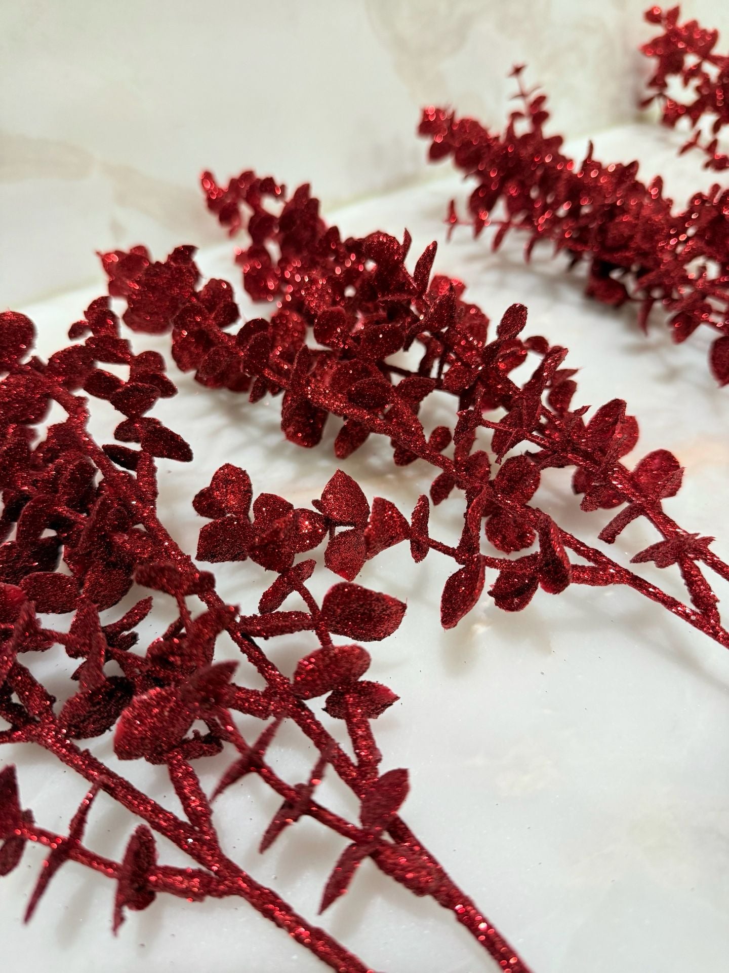 Red Glitter Floral Stem 4 Set 2