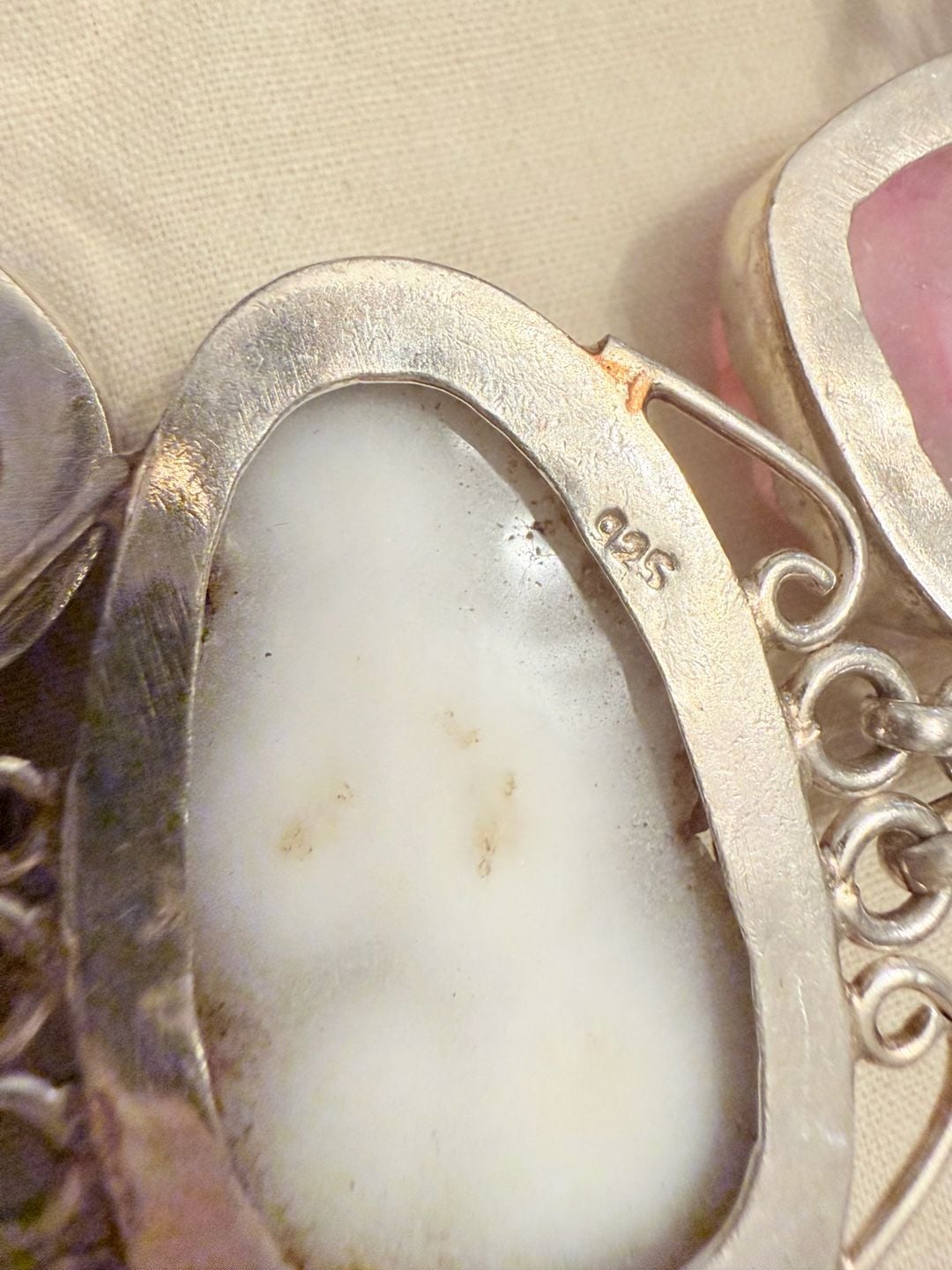 Handmade 925 Sterling Silver Pink & White Druzy Agate Toggle Bracelet 7