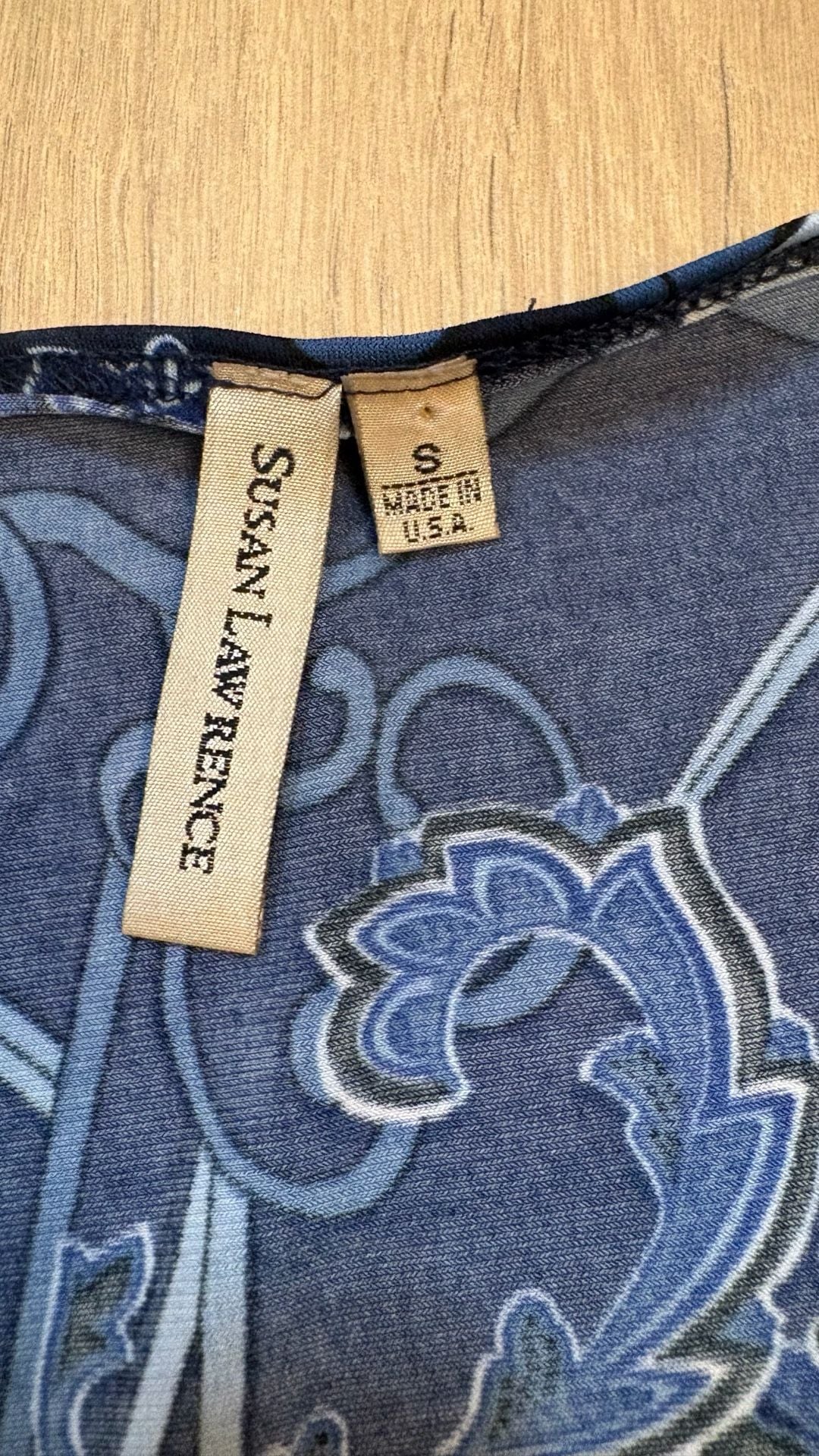 Susan Lawrence Wrap Blouse Size S Blue Floral Long Sleeve Top 4