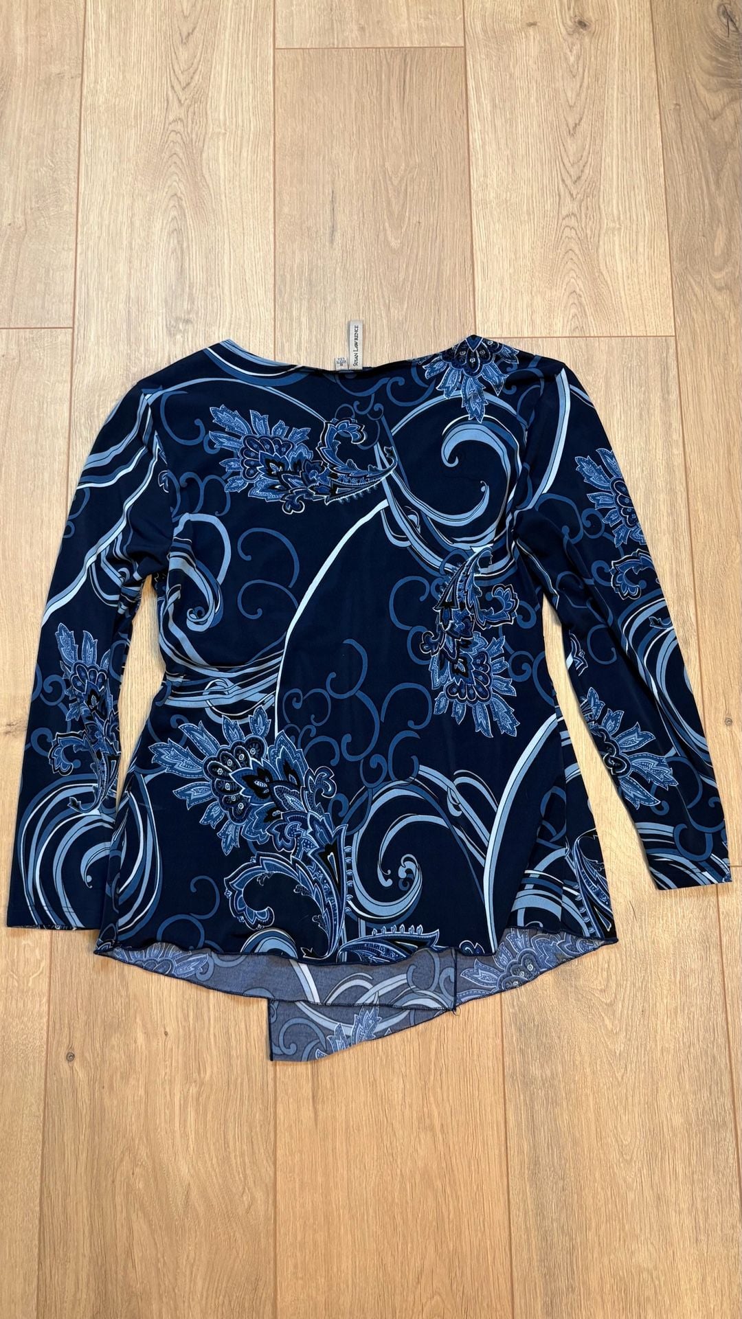 Susan Lawrence Wrap Blouse Size S Blue Floral Long Sleeve Top 6