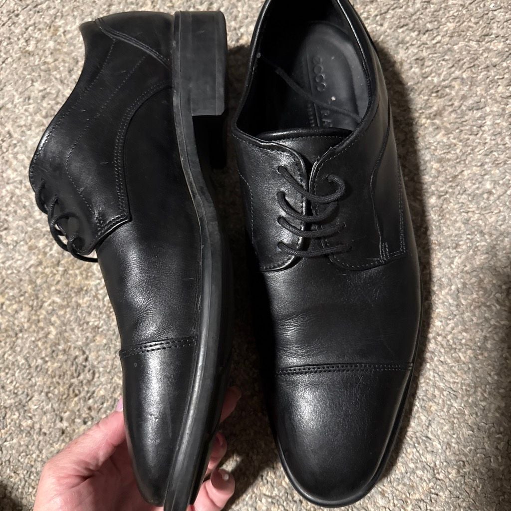 ECCO Citytray Cap Toe Oxford Shoes Black Leather 9.5 4