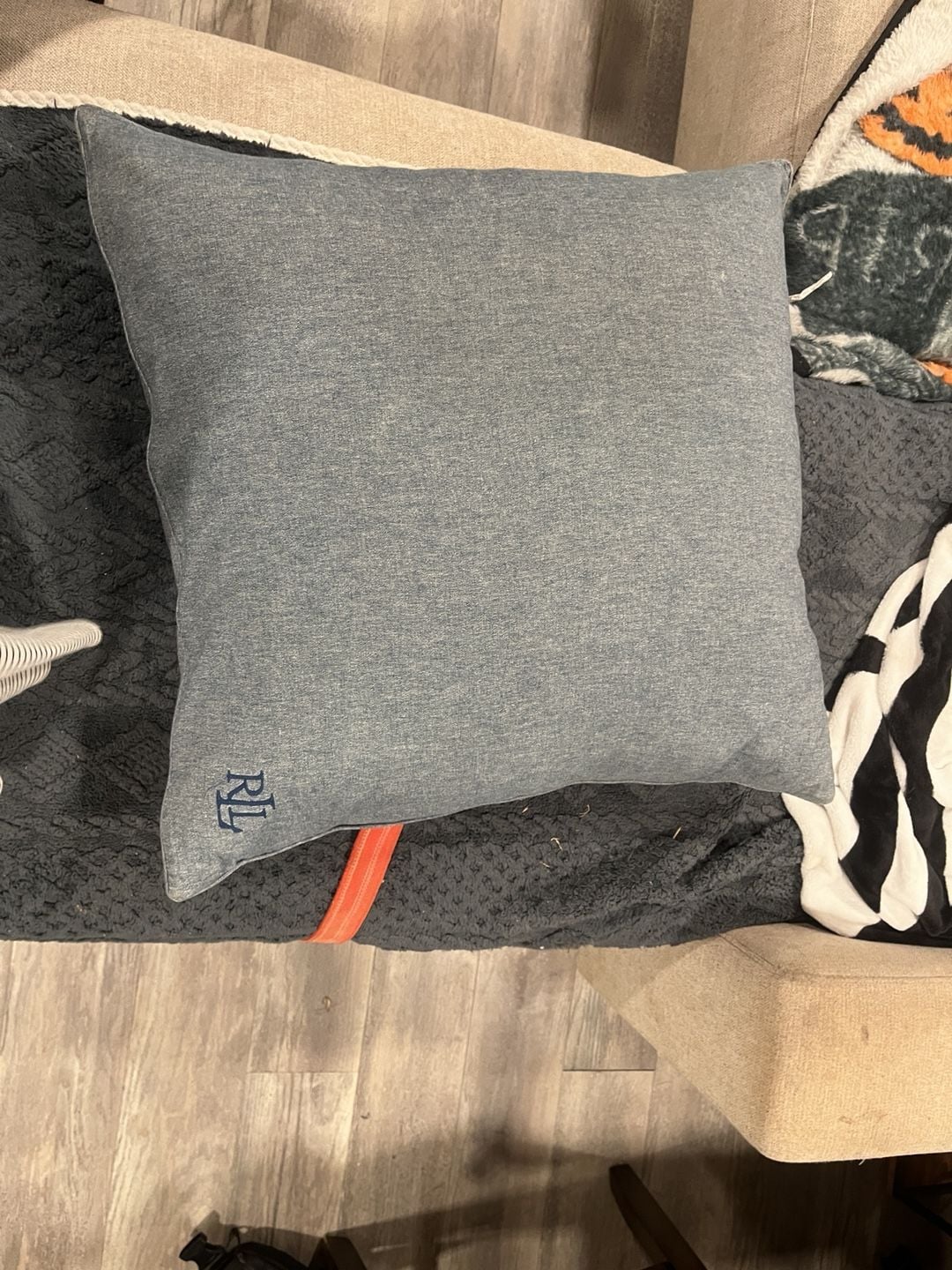 Lauren Ralph Lauren Chambray RL Logo Accent Throw Pillow Blue Cotton 1