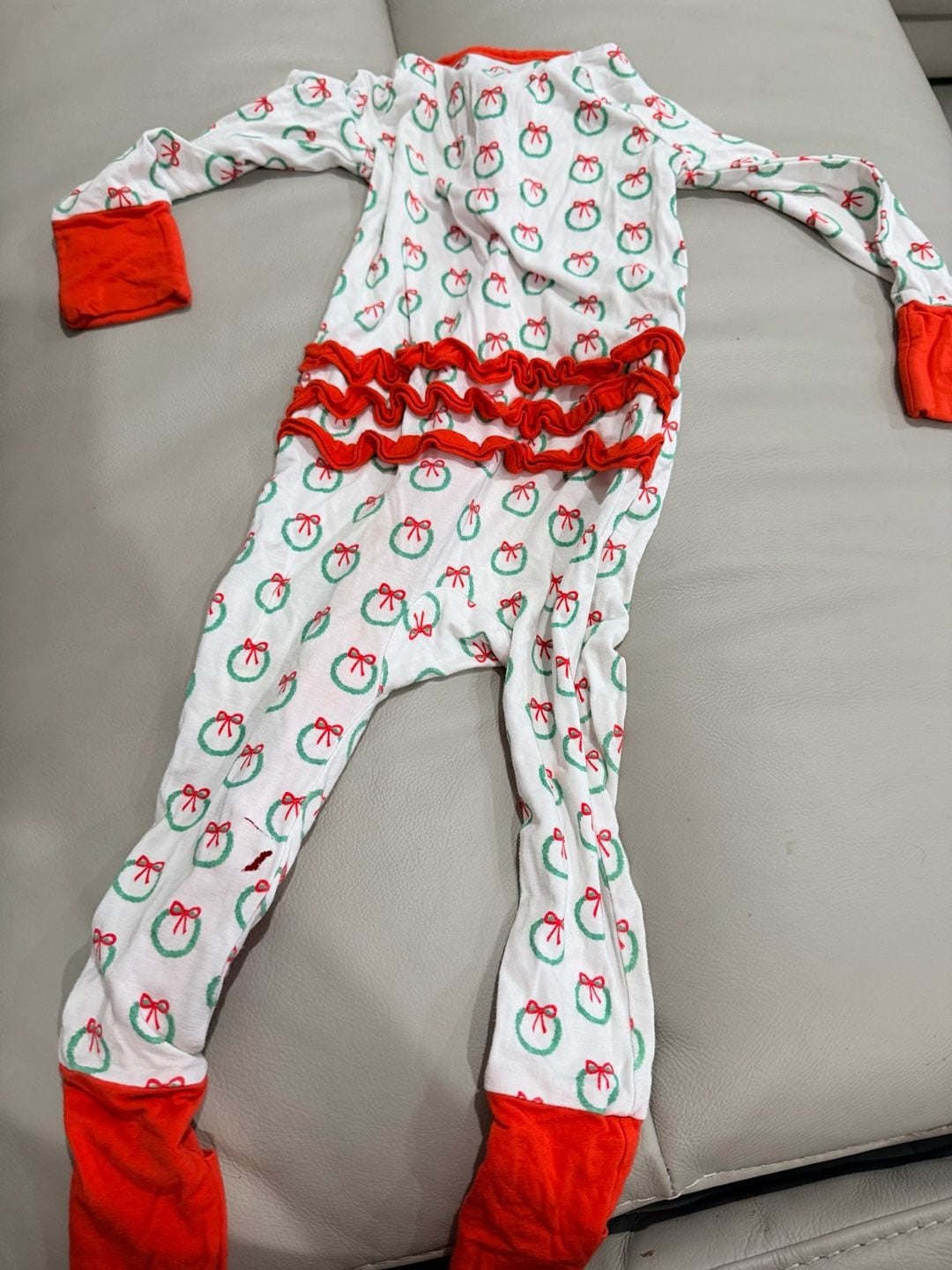 Bamboo Baby Wreath Christmas Ruffle Sleeper Size 6-12M 4