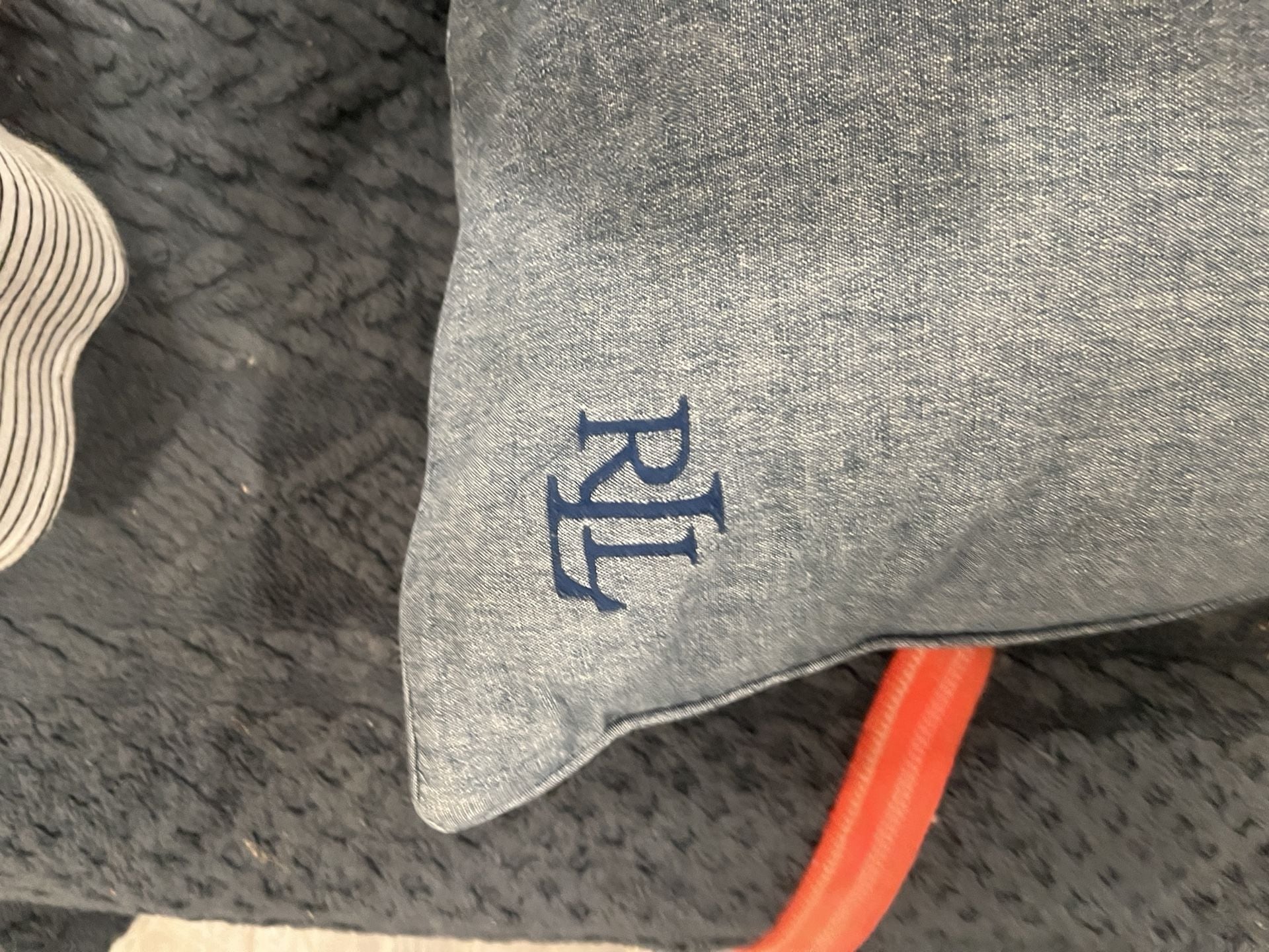 Lauren Ralph Lauren Chambray RL Logo Accent Throw Pillow Blue Cotton 2