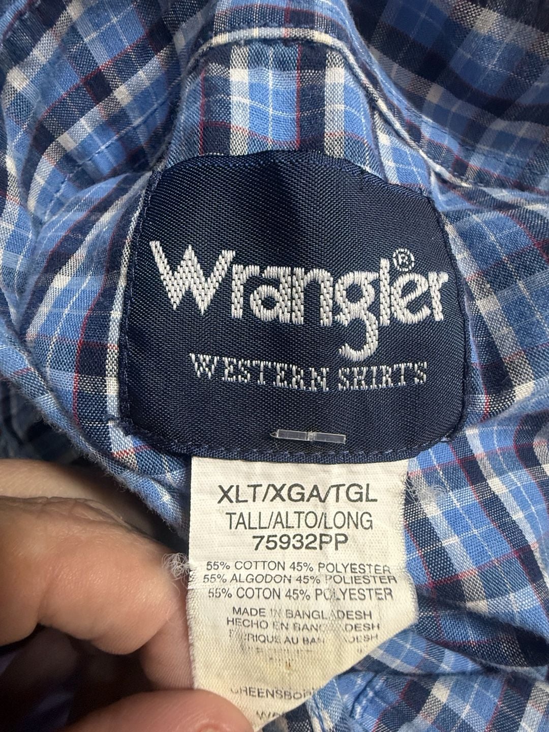 Vintage Wrangler Western Shirt Mens XL Tall Blue Plaid Pearl Snap Cowboy XLT 6