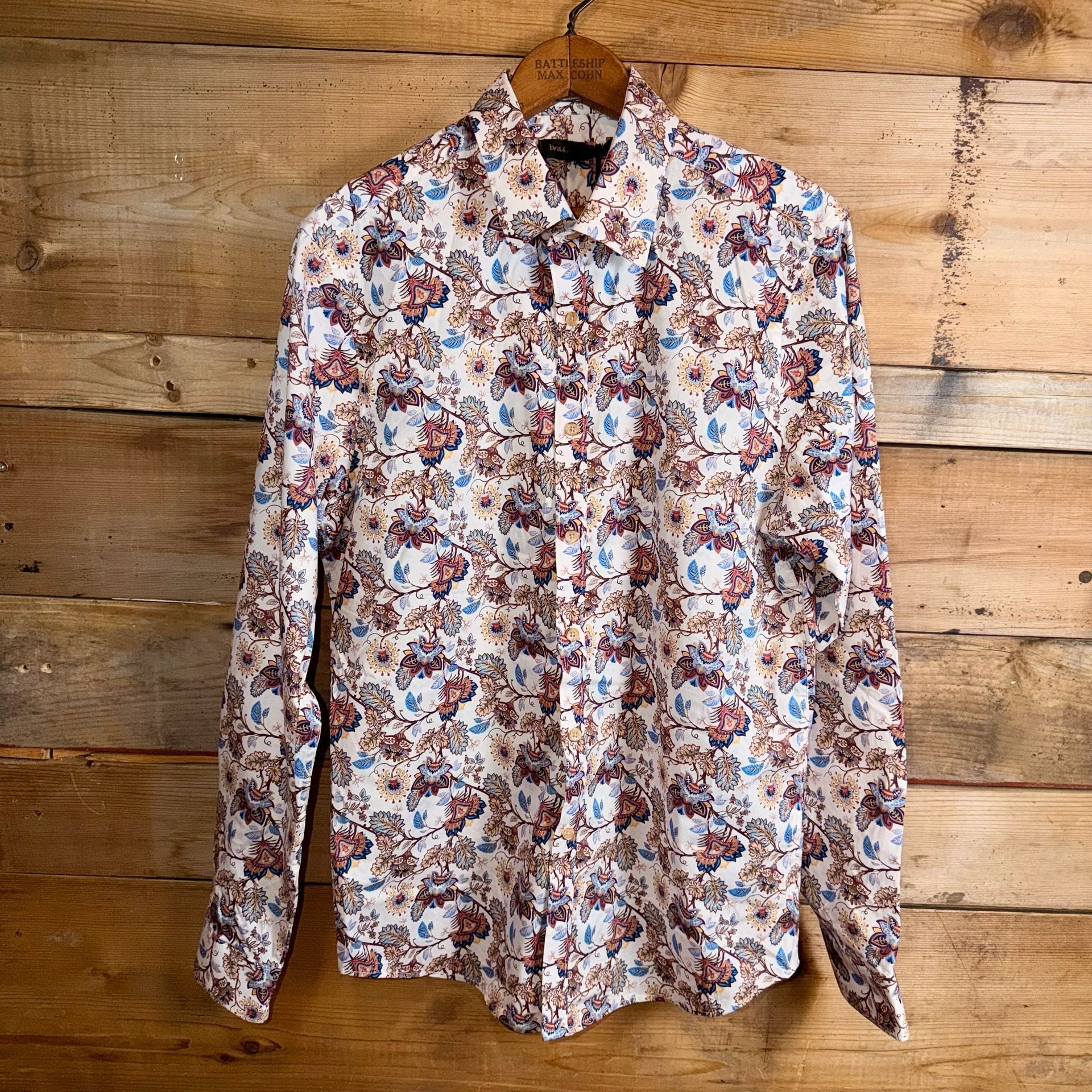 Brass Monkey Long Sleeve Button-Up Shirt Floral Print Size M 2
