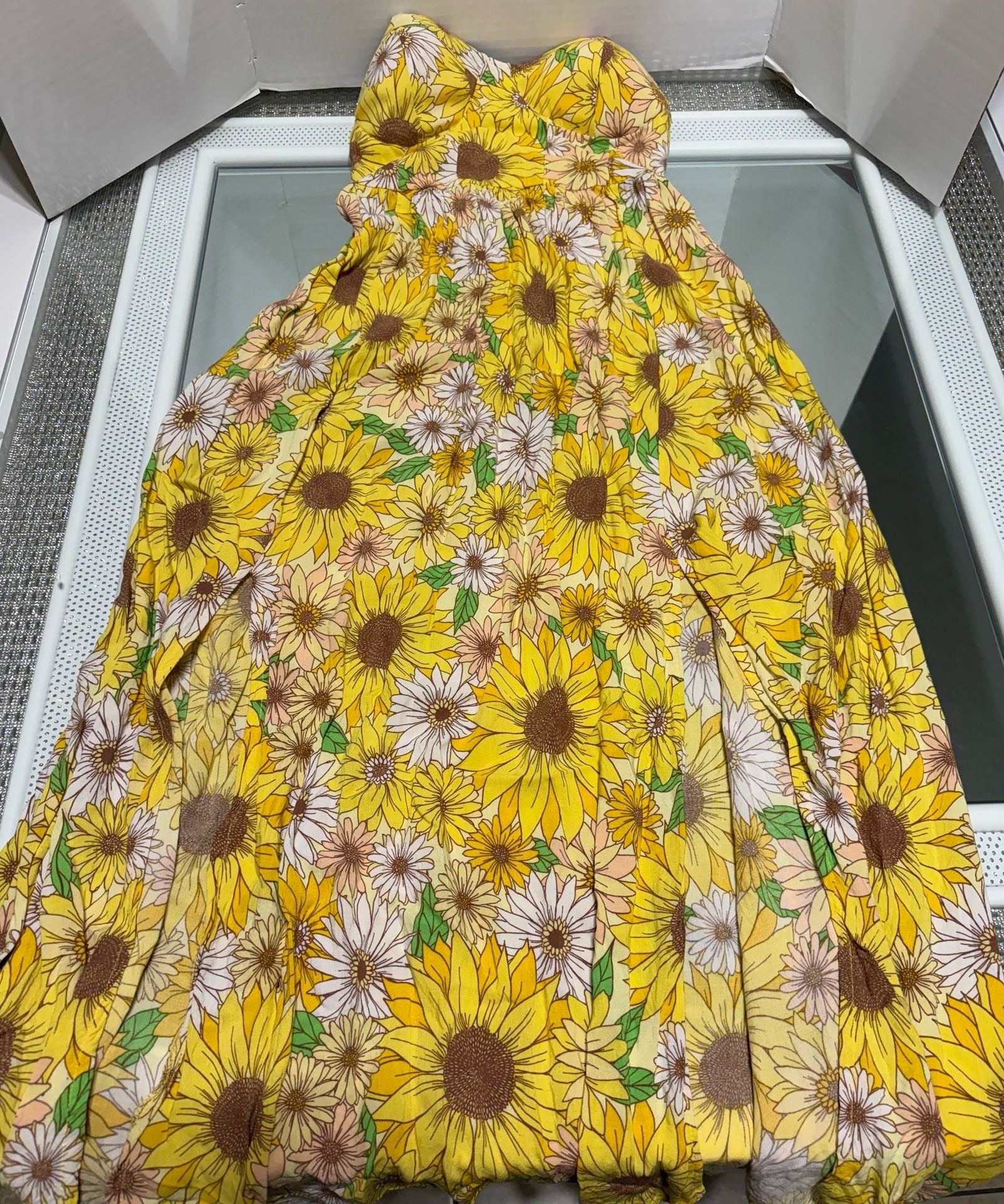 Jolie & Joy Sunflower Floral Midi Dress Size S Yellow Smocked Back Slit 3