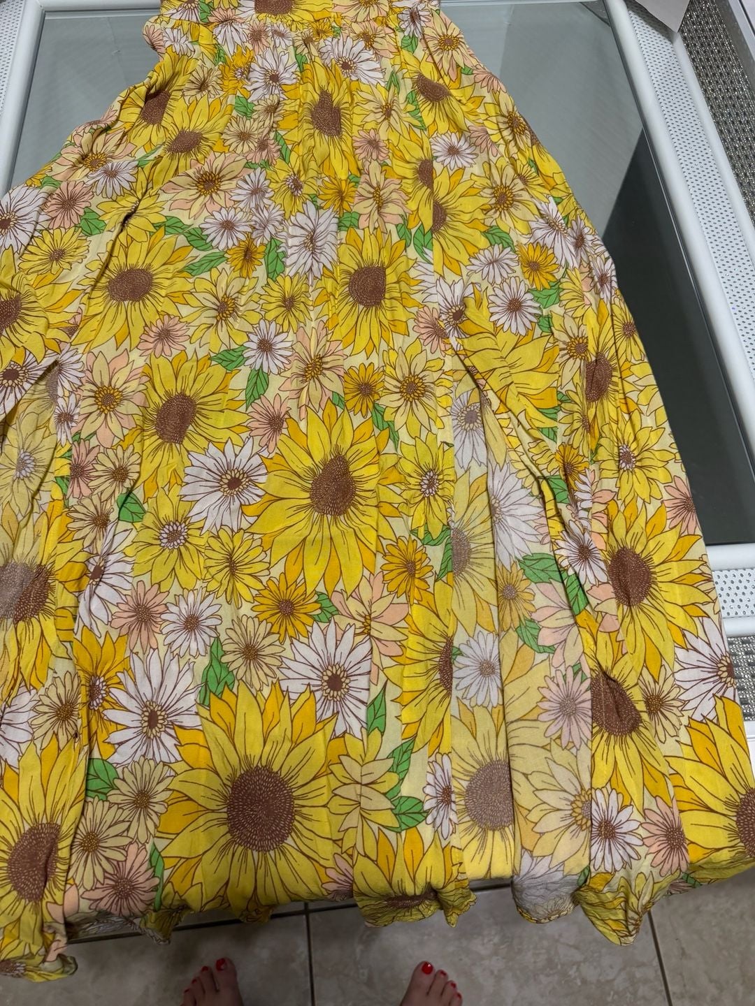 Jolie & Joy Sunflower Floral Midi Dress Size S Yellow Smocked Back Slit 5