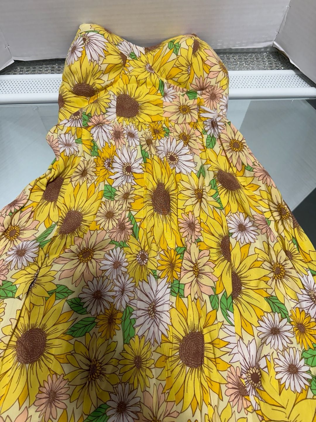 Jolie & Joy Sunflower Floral Midi Dress Size S Yellow Smocked Back Slit 6