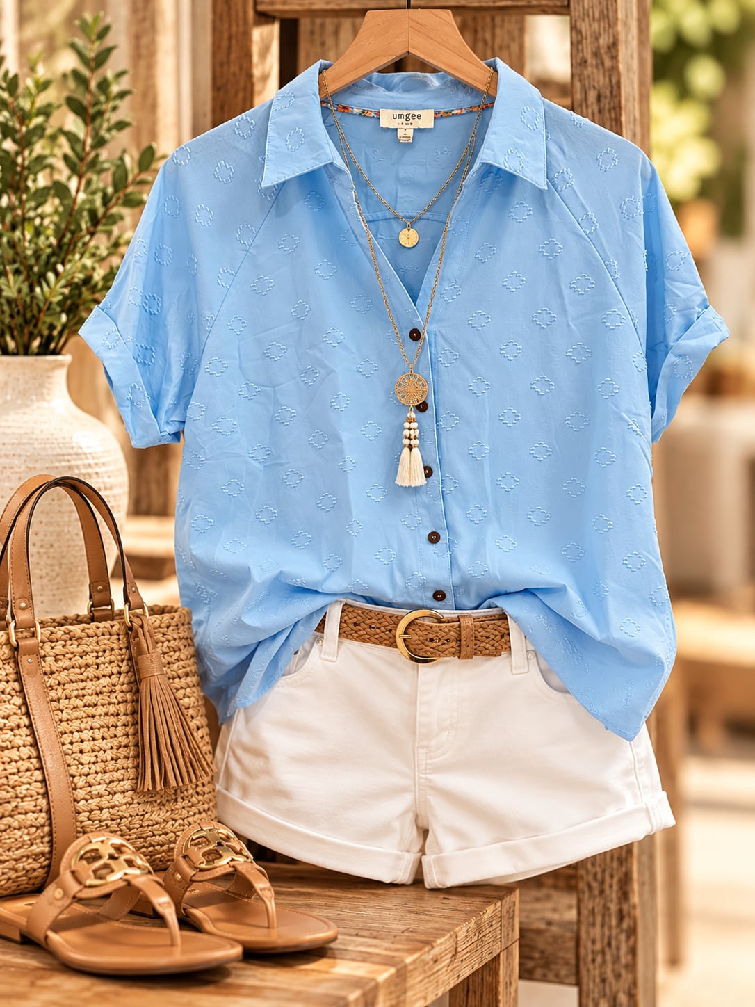 NWT Umgee Boutique Short Sleeve Button Down Shirt Blouse Top Sz L 3