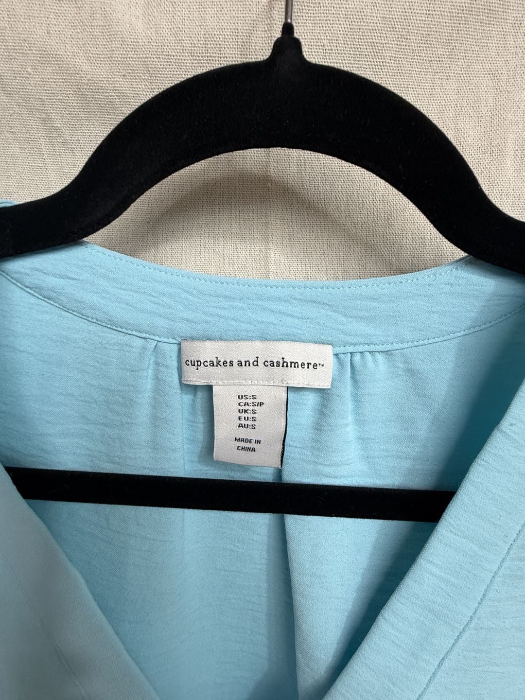 Cupcakes and Cashmere Blouse Size S Light Blue Cap Sleeve V-Neck 3