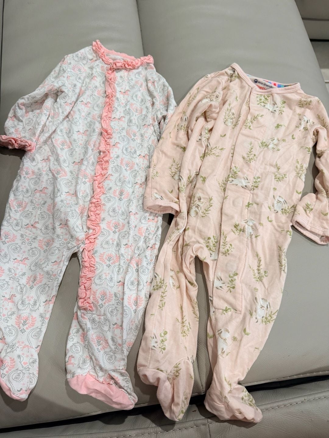 Magnetic Me Footie Pajamas Lot 0-3 Months Pink Floral Bunny Baby Sleepers 1