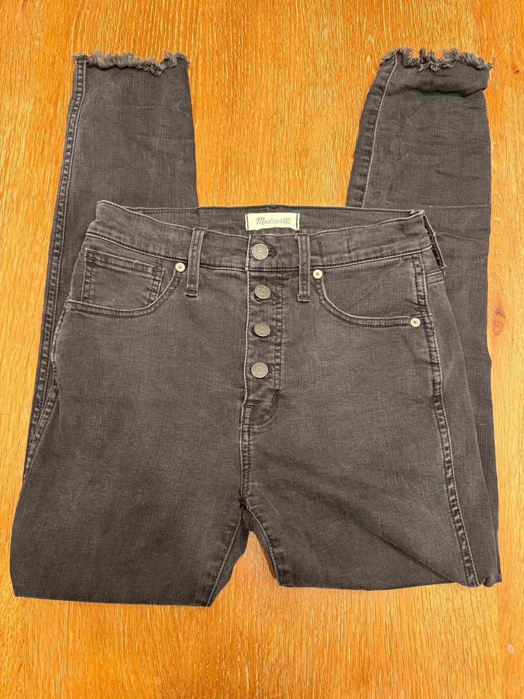 Madewell Skinny Jeans Black Button-Front Raw Hem 2