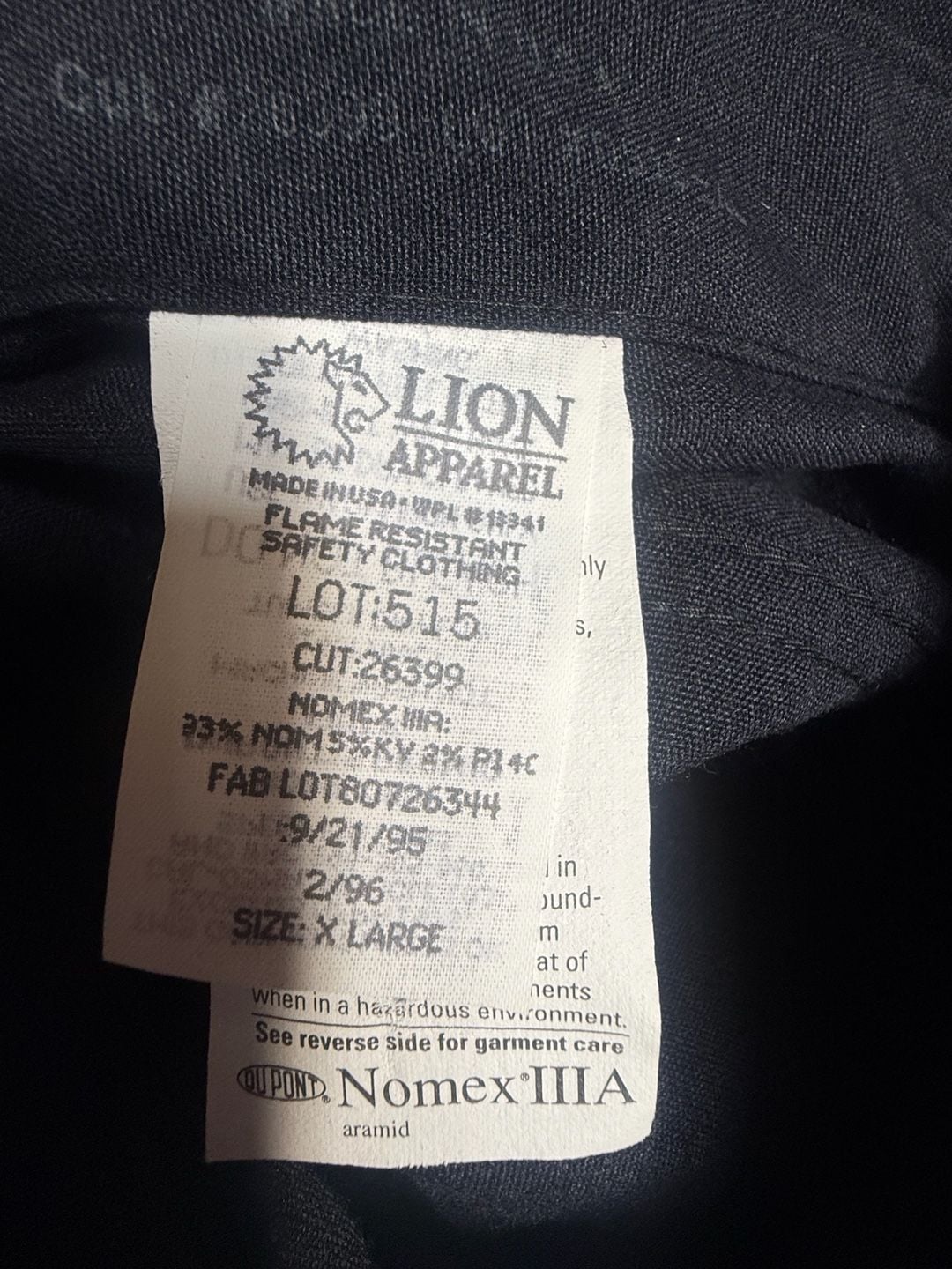 Lion Apparel Nomex IIIA Flame Resistant Shirt X-Large Dark Navy New With Tags NOS Deadstock 3