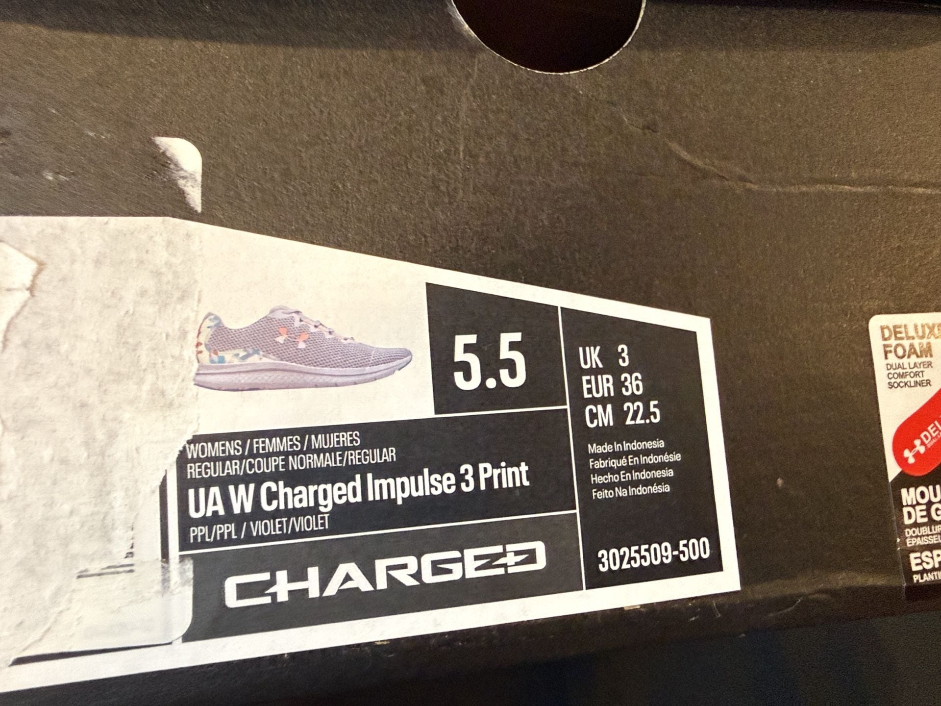 Under Armour Charged Assert Size 5.5 Purple Floral Sneakers 9