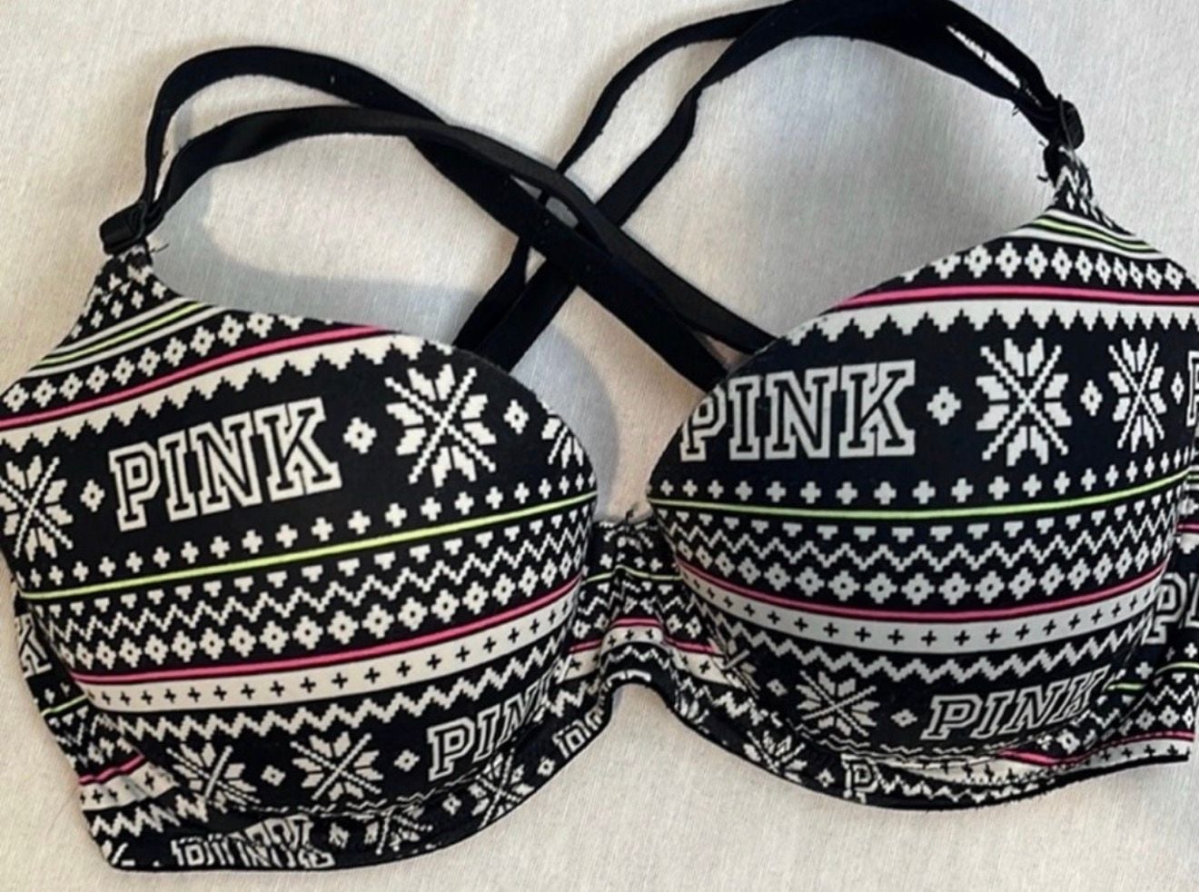 Victoria's Secret Pink Fair Isle Push Up Bra Black White sz34B 3