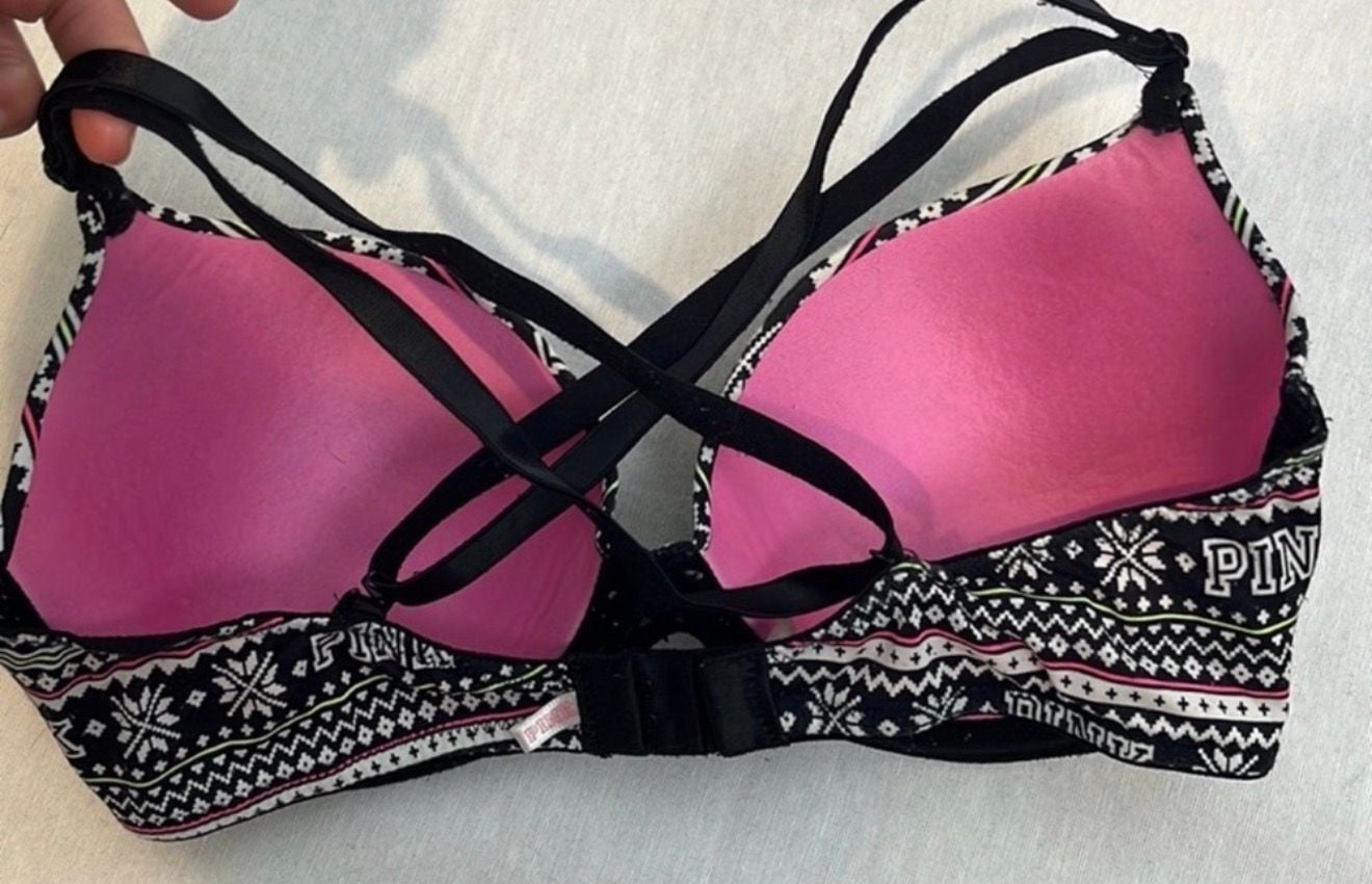 Victoria's Secret Pink Fair Isle Push Up Bra Black White sz34B 4