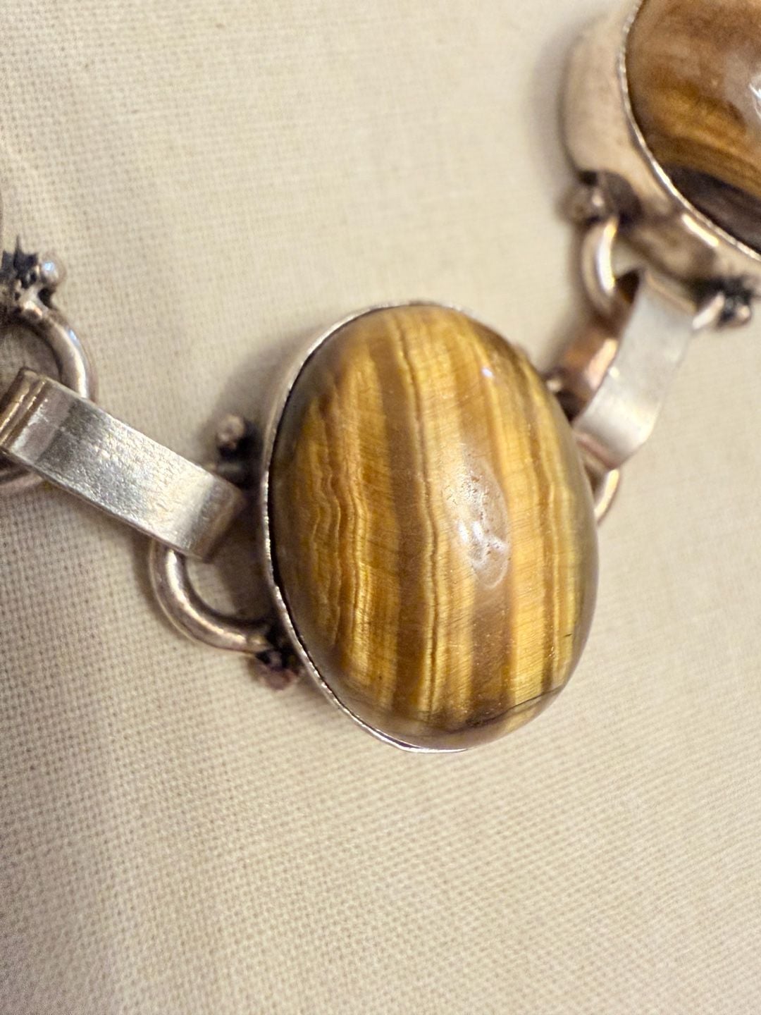 Vintage Sterling Silver 925 Tiger's Eye Gemstone Link Bracelet 3