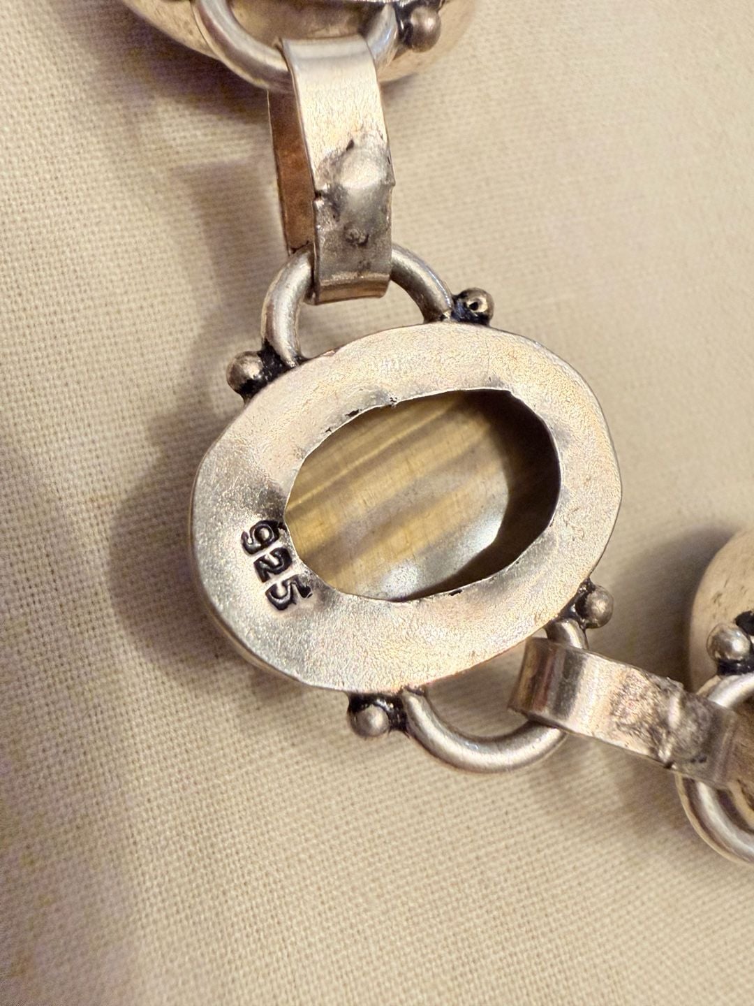 Vintage Sterling Silver 925 Tiger's Eye Gemstone Link Bracelet 5