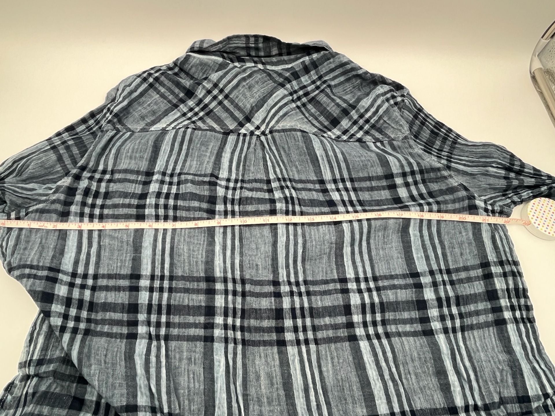 Women’s Lucky Brand Plaid Button Down Shirt Blue Black Long Sleeve lightweight 6