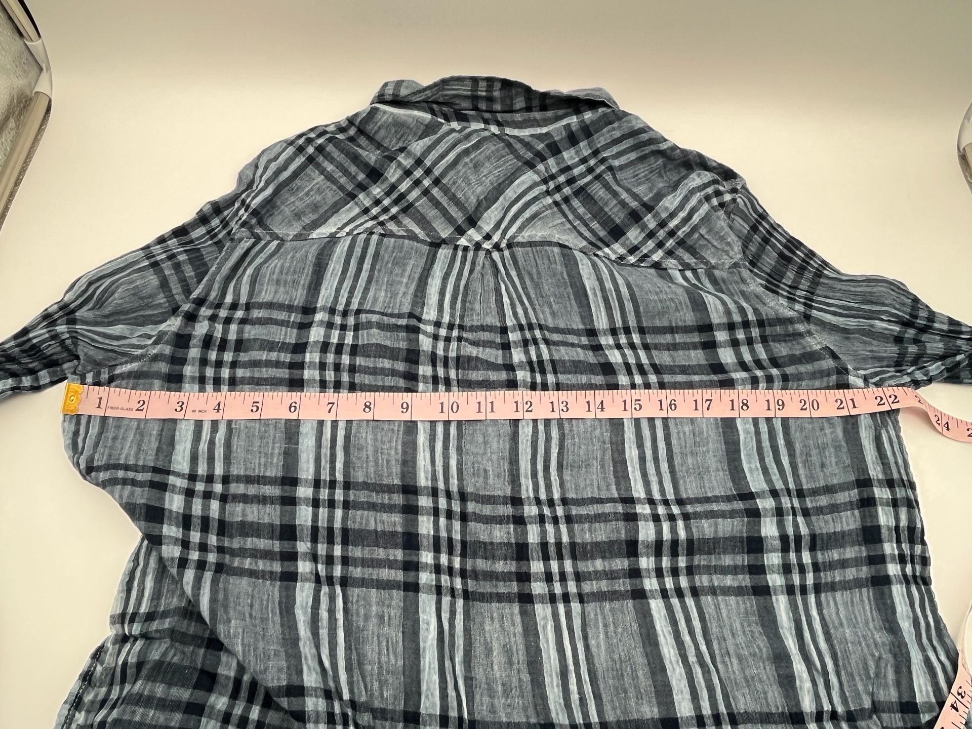 Women’s Lucky Brand Plaid Button Down Shirt Blue Black Long Sleeve lightweight 7