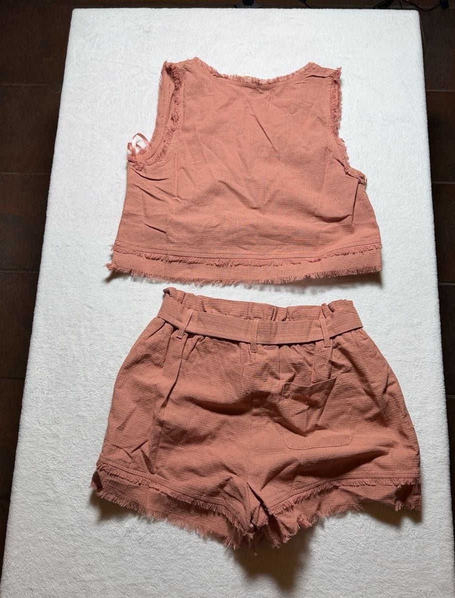 New In Two Piece Set Size M Dusty Rose Cotton Crop Top & Shorts 4