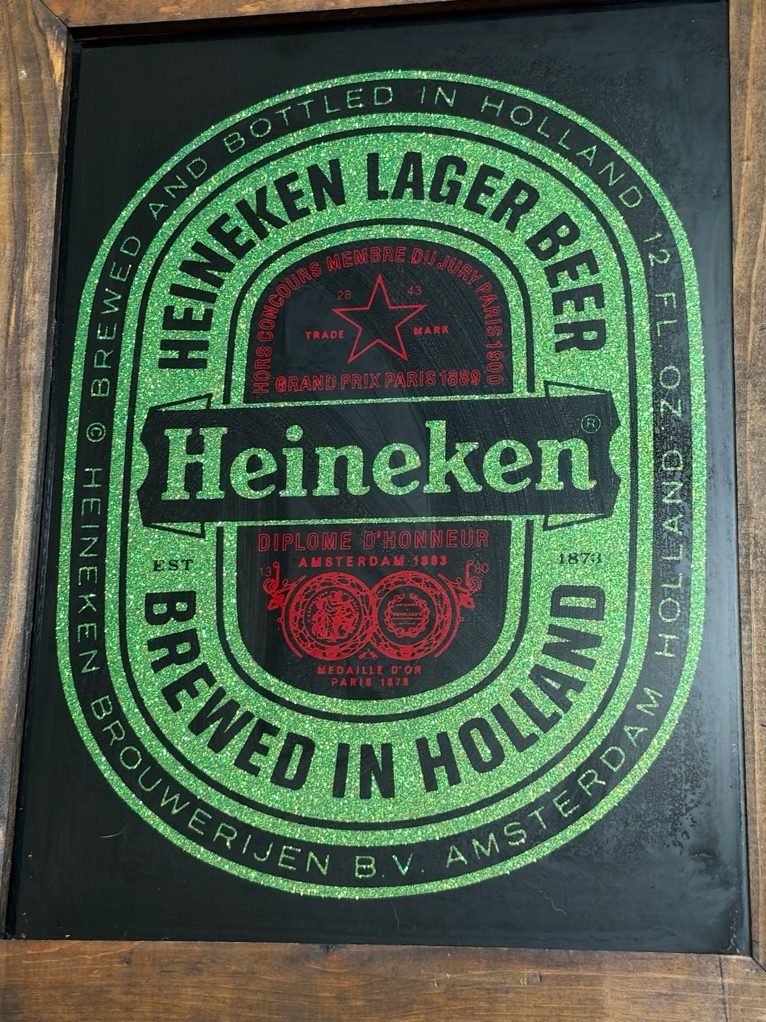 Vintage 70’s 80’s Heineken Lager Beer Wood Framed Mirror Sign Bar Pub Man Cave 2