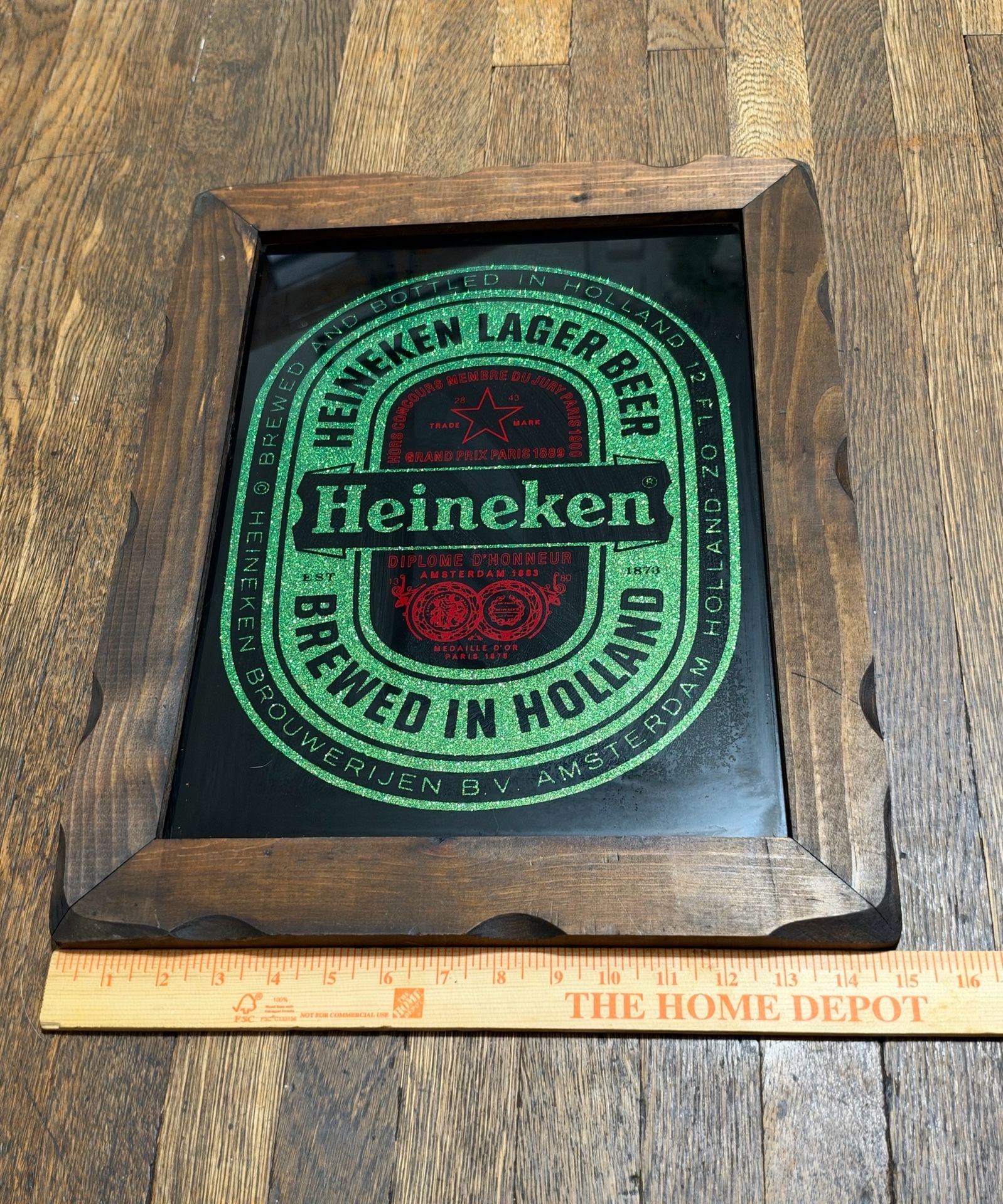 Vintage 70’s 80’s Heineken Lager Beer Wood Framed Mirror Sign Bar Pub Man Cave 4