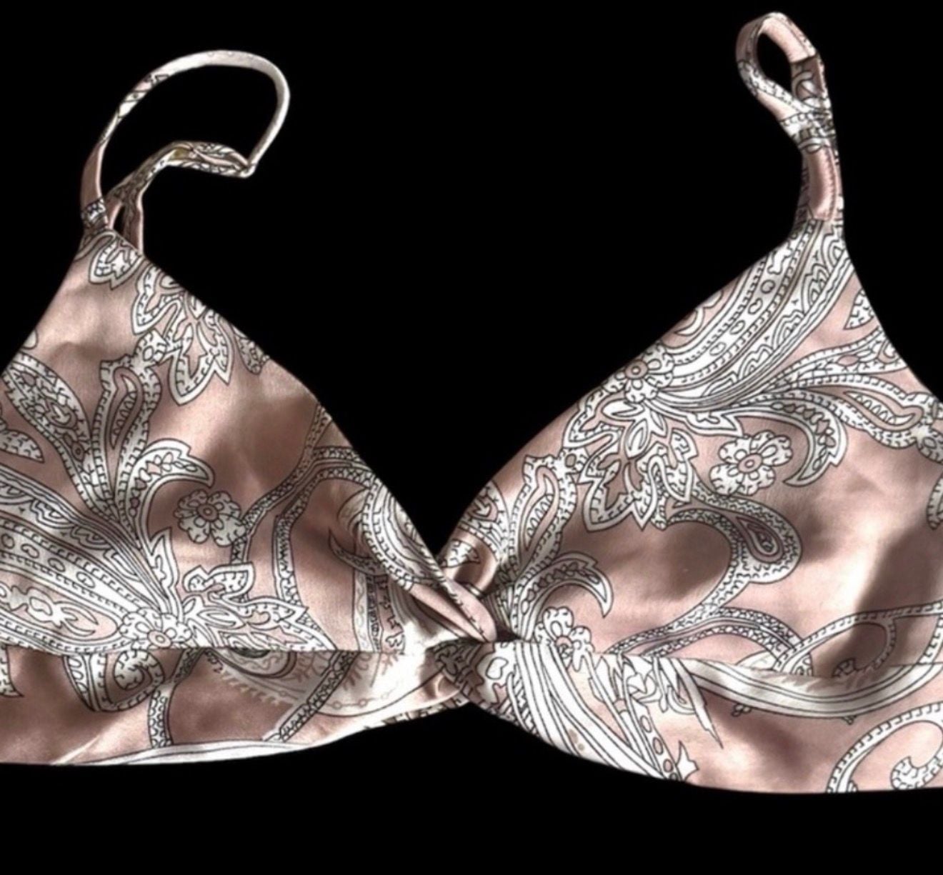 Acoa Twist Crop Top sz M Pink Paisley Silk Blend Bralette Cami 3