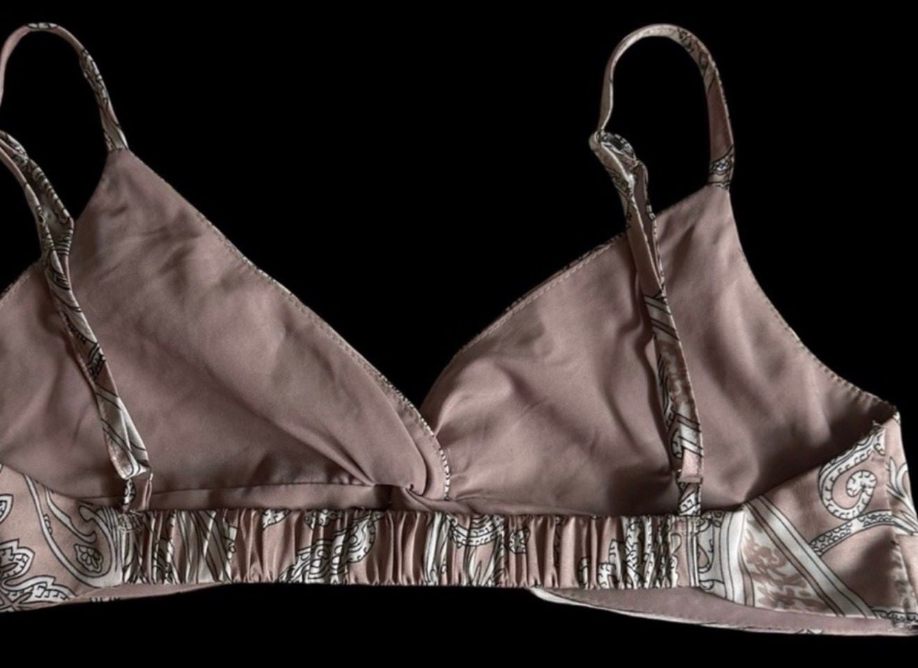 Acoa Twist Crop Top sz M Pink Paisley Silk Blend Bralette Cami 4