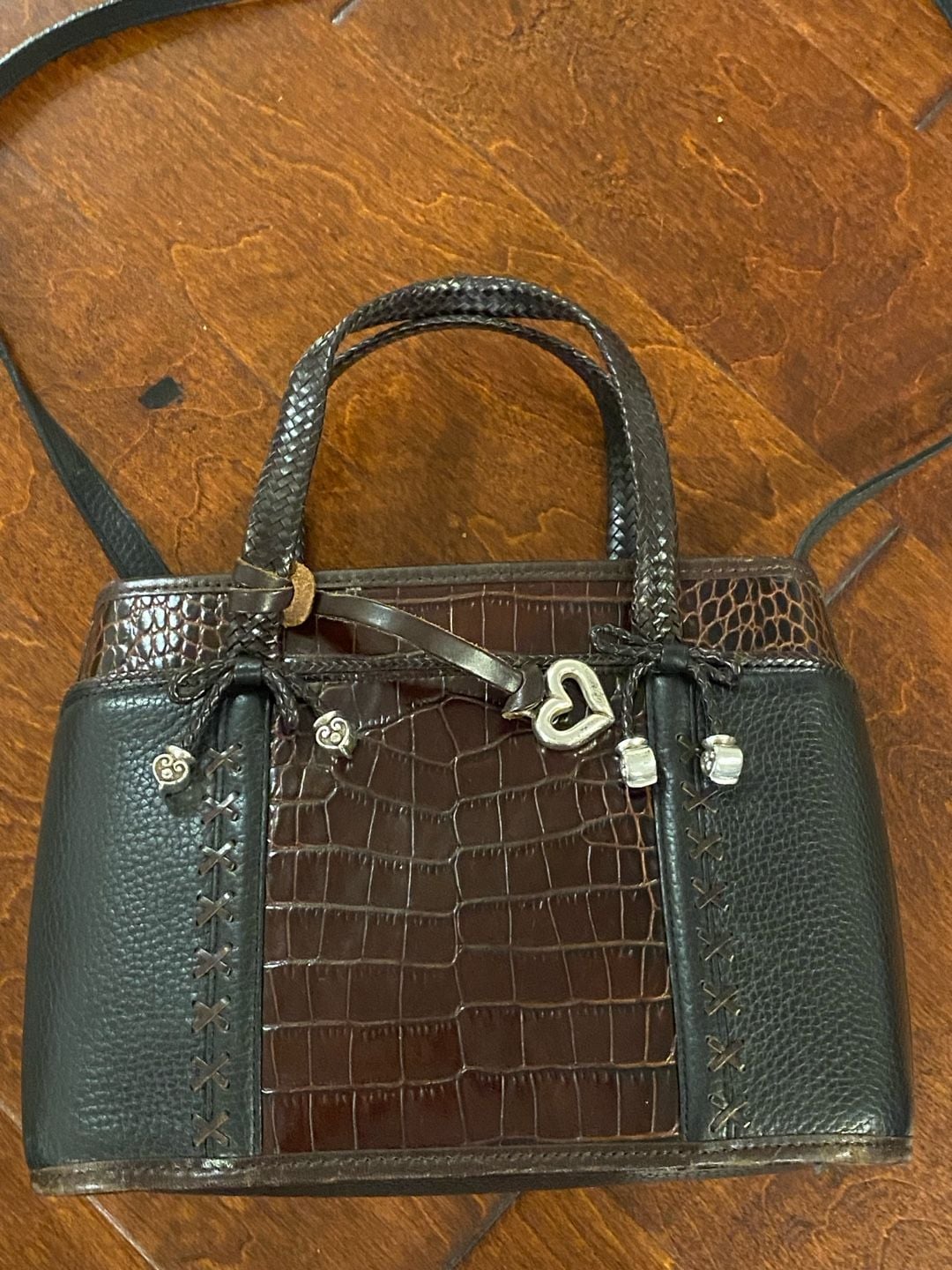 Brighton Mixed Leather Croc Embossed Shoulder Bag 2