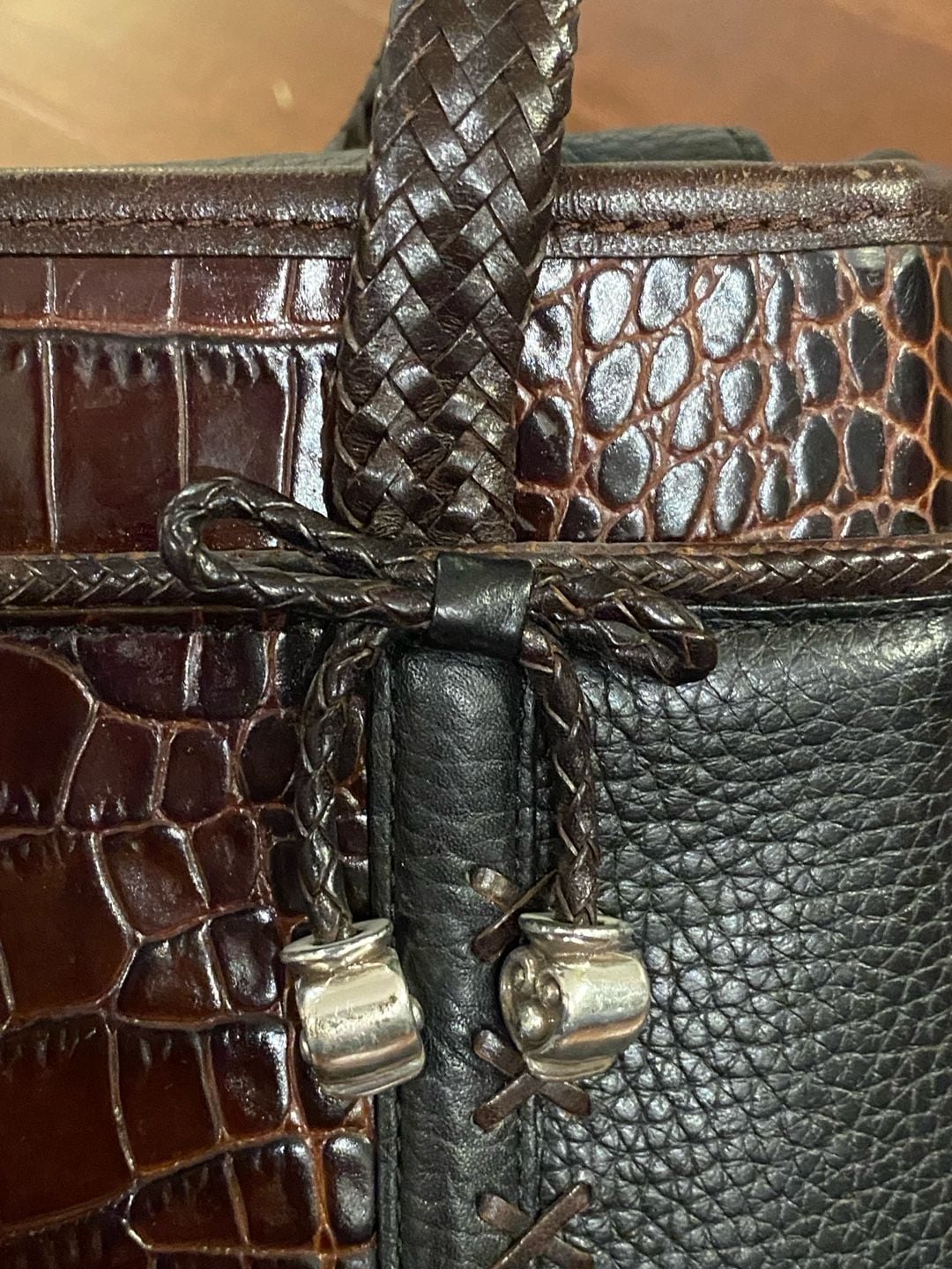 Brighton Mixed Leather Croc Embossed Shoulder Bag 4