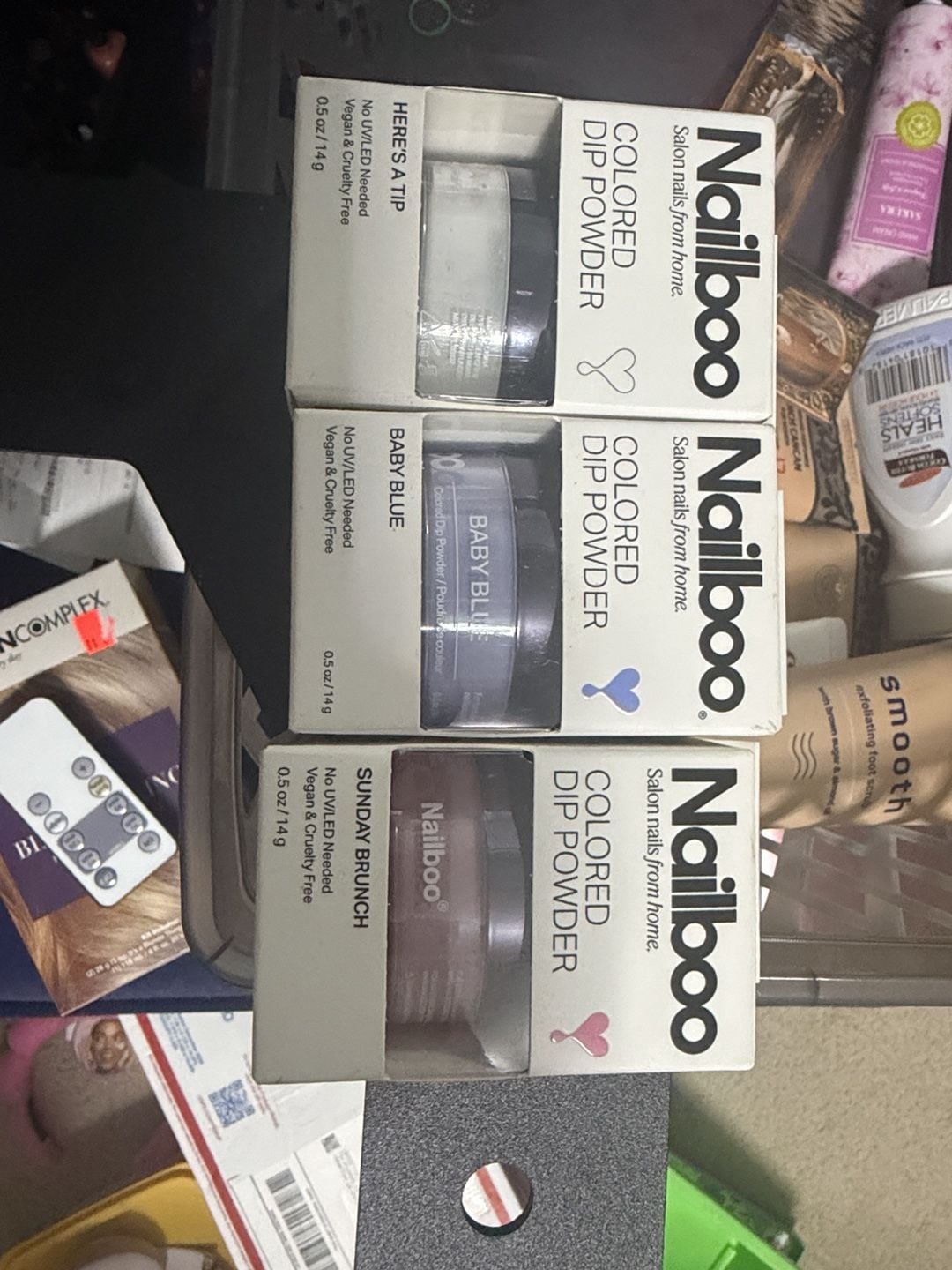 Nailboo Colored Dip Powder Set of 3 Here's A Tip Baby Blue Sunday Brunch 2