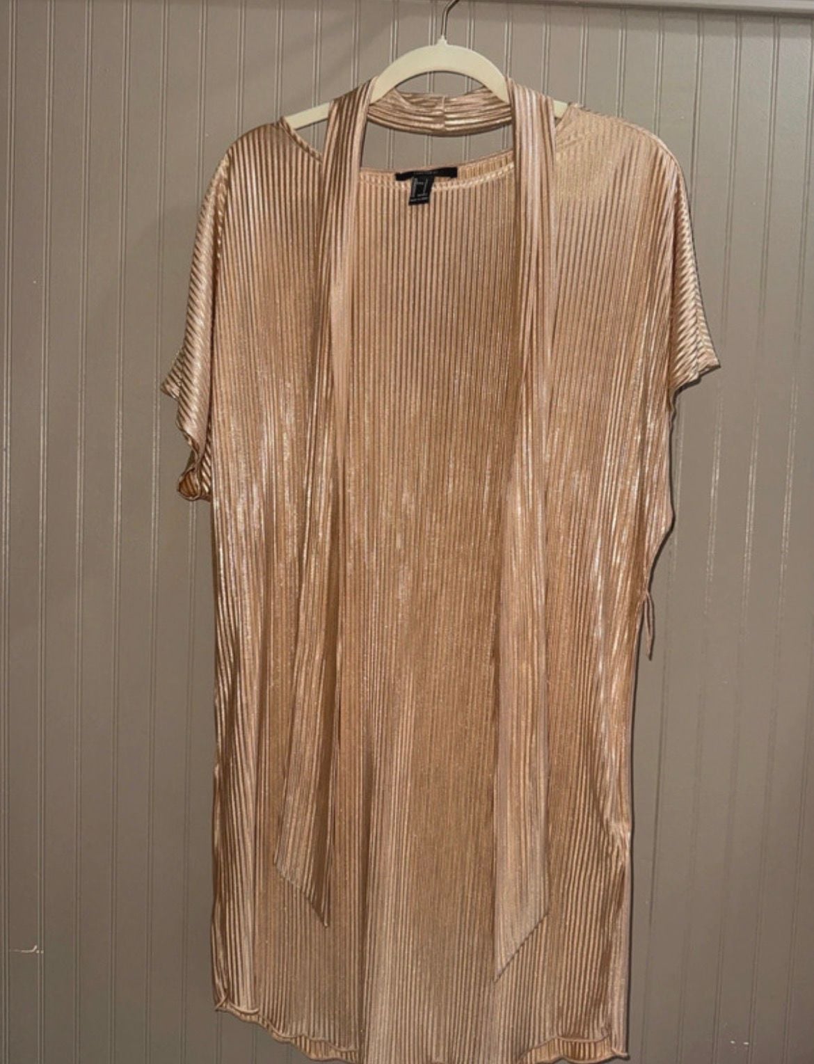 Forever 21 Pleated Dress Size S Gold Metallic Short Sleeve 2