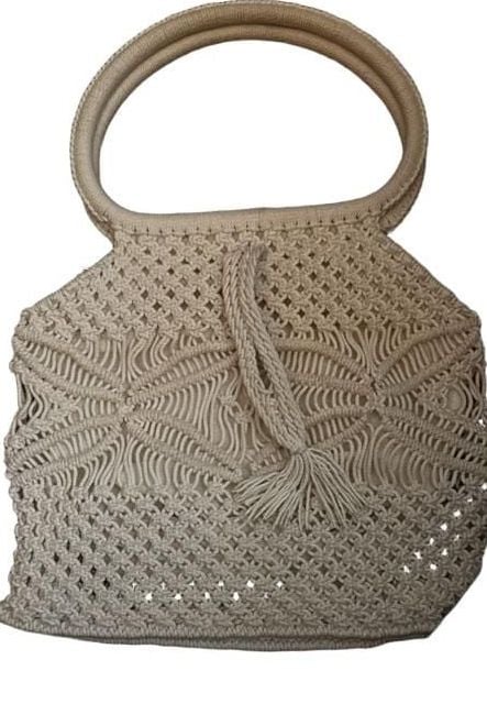 Vintage Macrame Handbag Cream Woven Purse 2