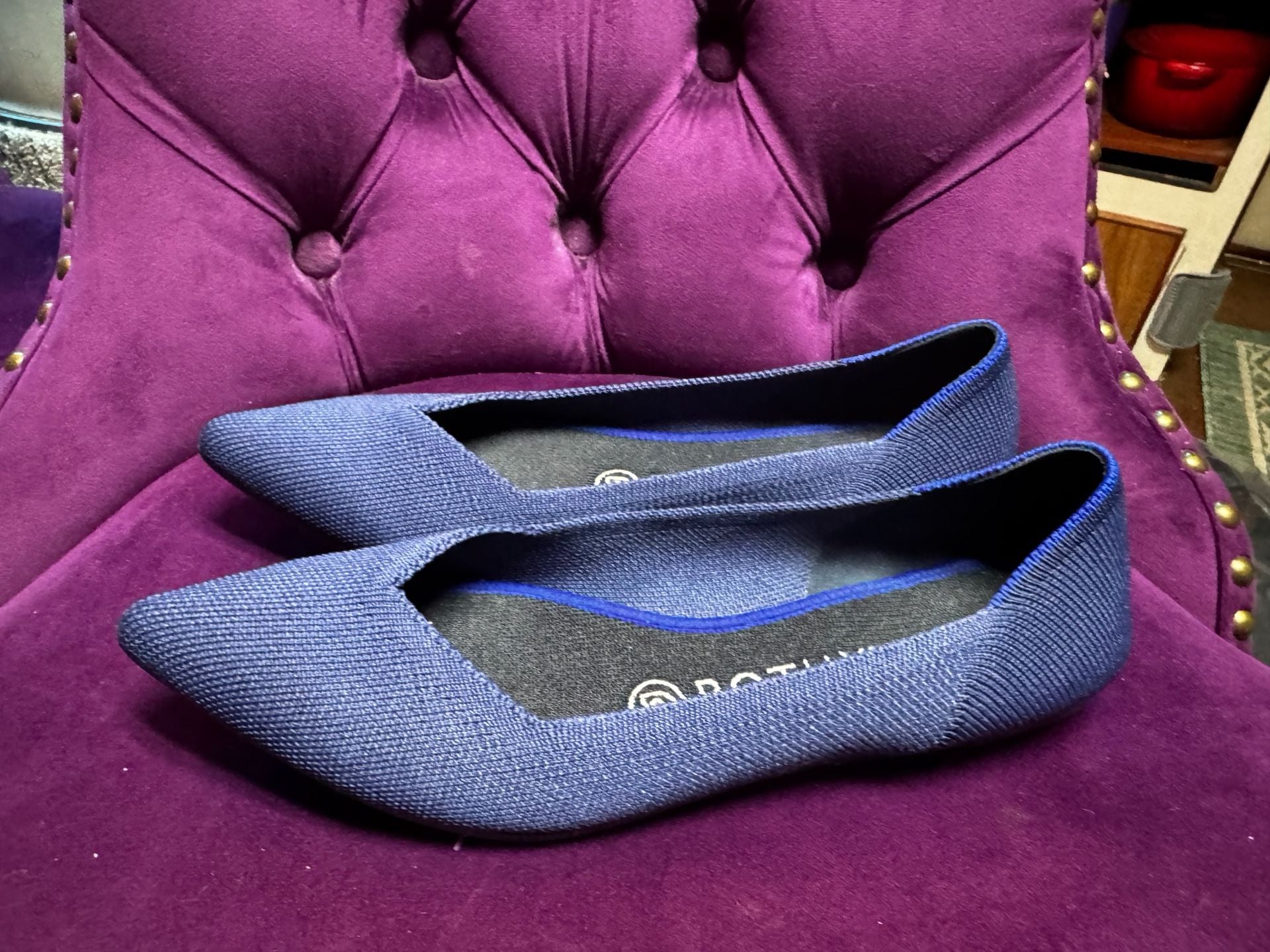 Rothy's The Point Pointed Toe Flat Size 7.5 Blue Recycled Knit 2